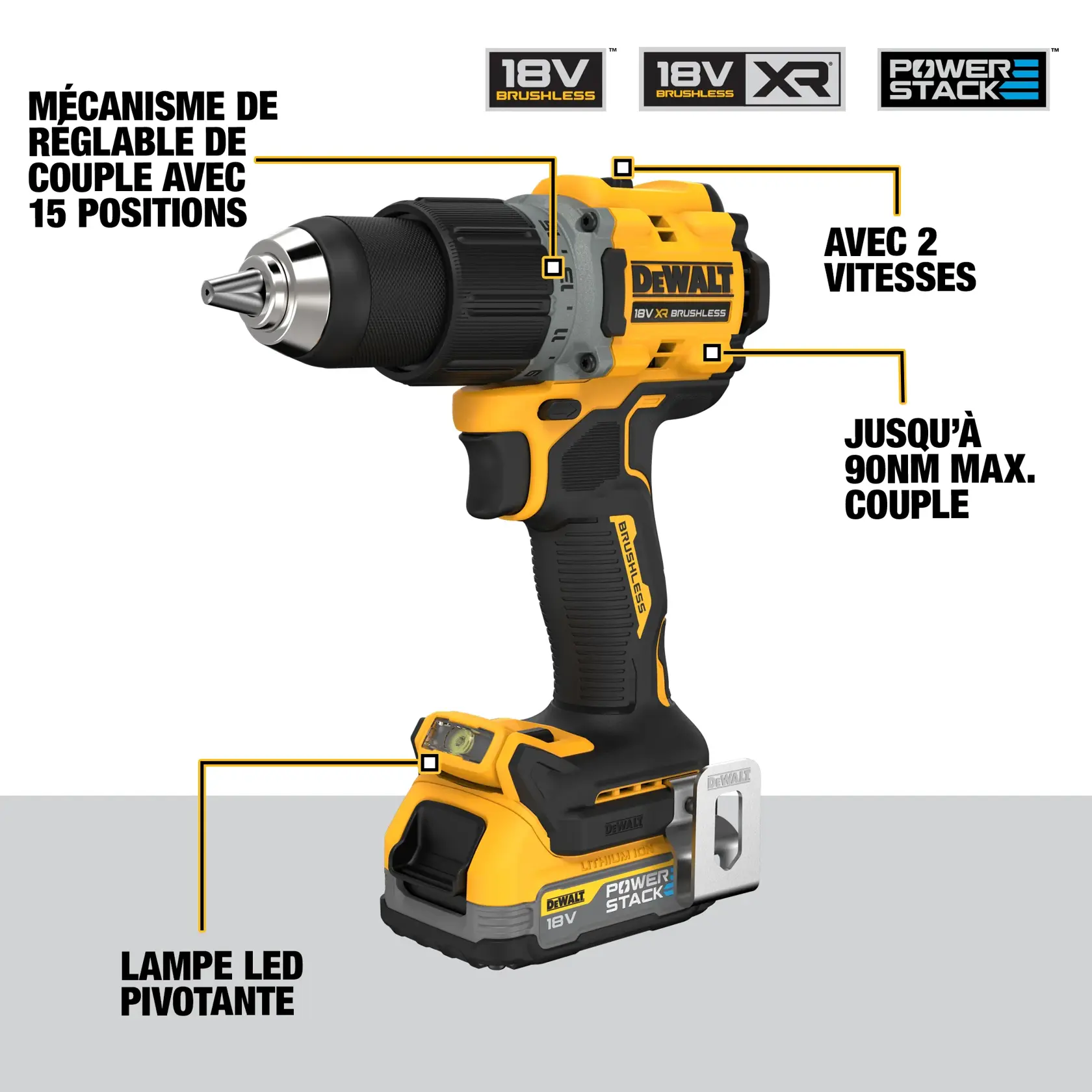 Perceuse-visseuse compacte XR 18V 1,7 Ah Li-ion brushless - POWERSTACK™