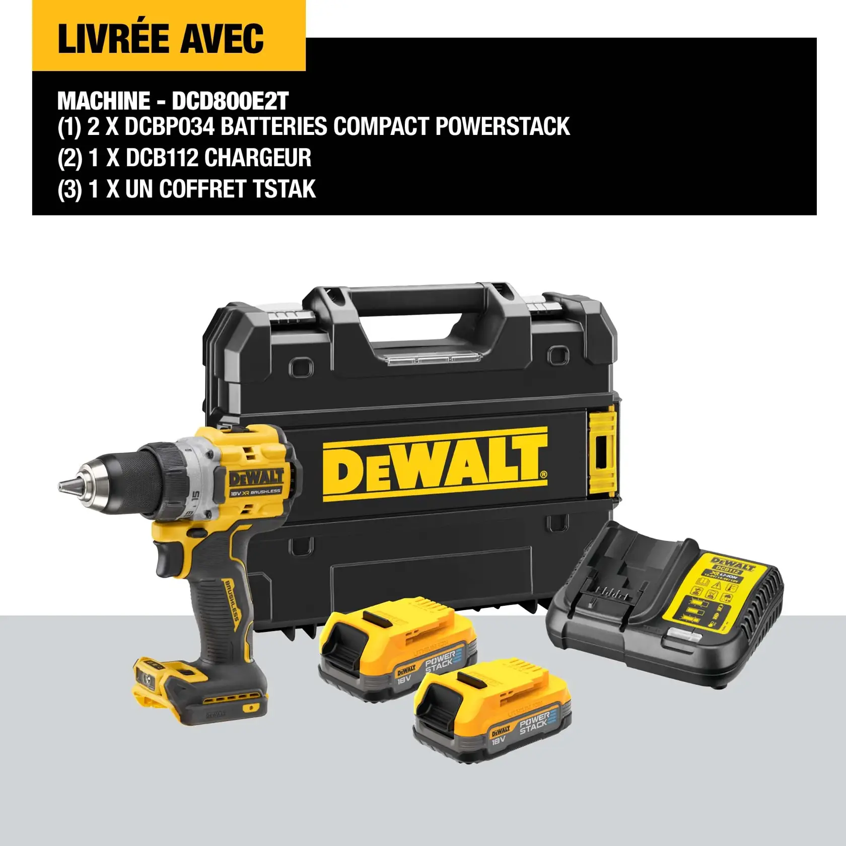 Perceuse-visseuse compacte XR 18V 1,7 Ah Li-ion brushless - POWERSTACK™