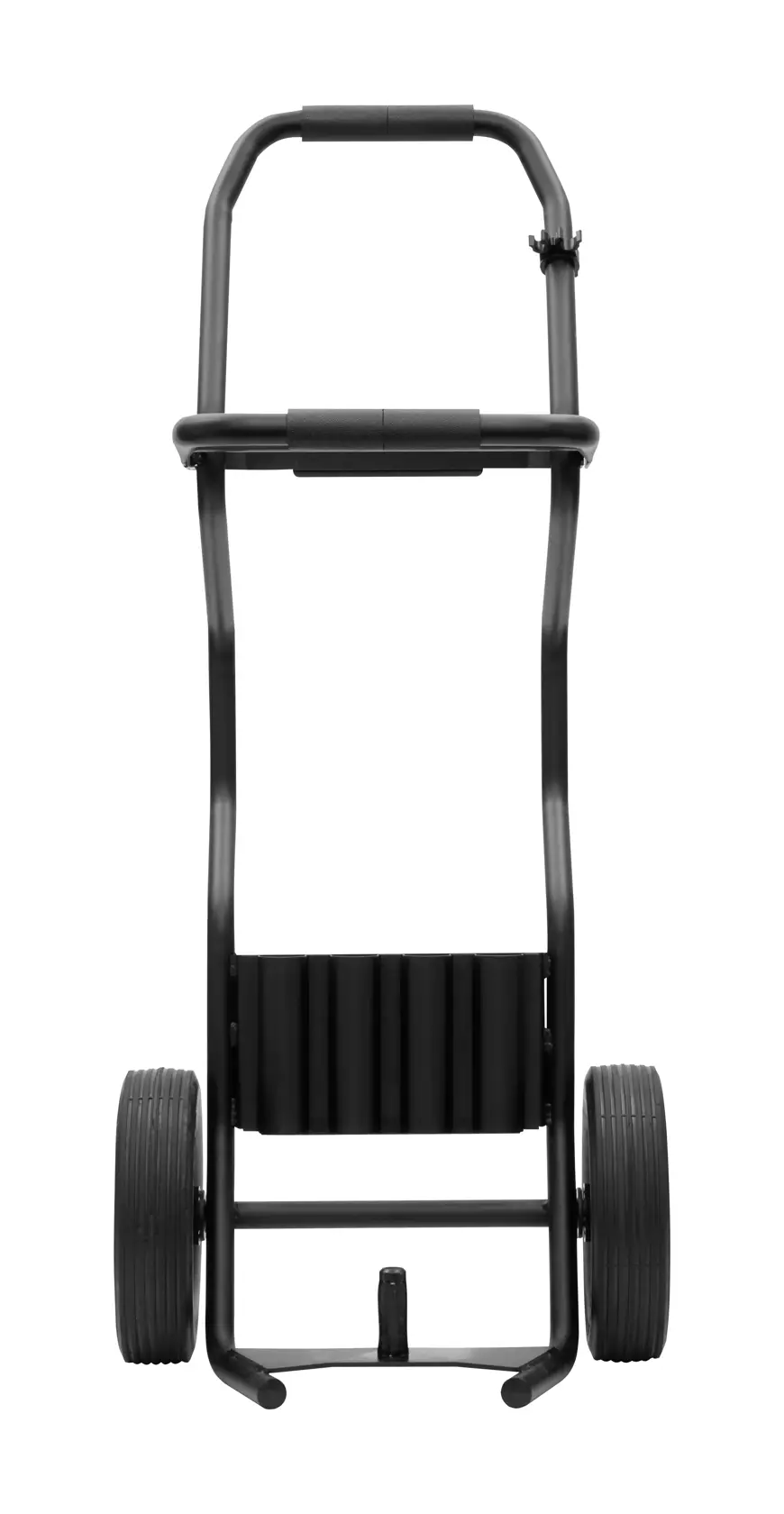 Chariot DEWALT noir à roues et poignée, pour transporter outils ou équipement, présenté sur fond blanc.