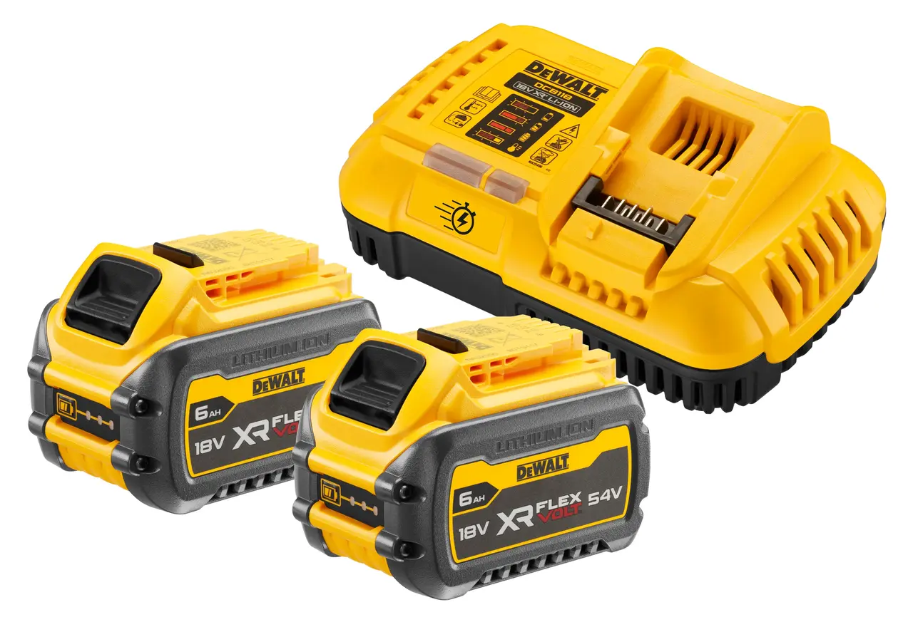 Pack 2 batteries XR FLEXVOLT 18V/54V 6 Ah/2 Ah Li-ion + chargeur rapide