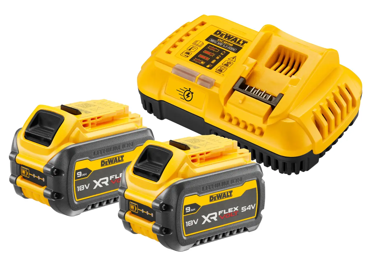 Pack 2 batteries XR FLEXVOLT 18V/54V 9 Ah/3 Ah Li-ion + chargeur rapide