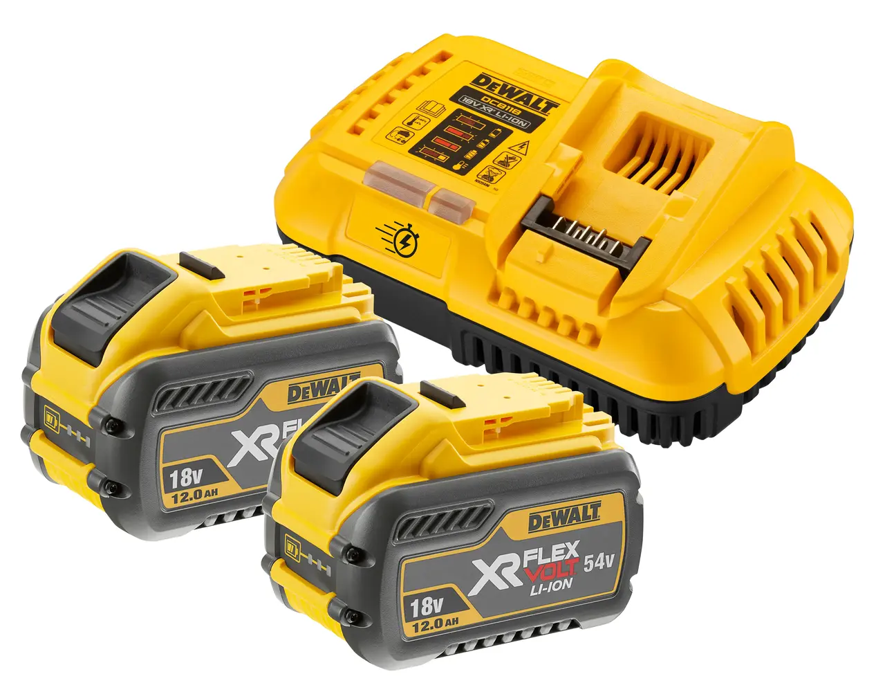 Pack 2 batteries XR FLEXVOLT 18V/54V 12 Ah/4 Ah Li-ion + chargeur rapide