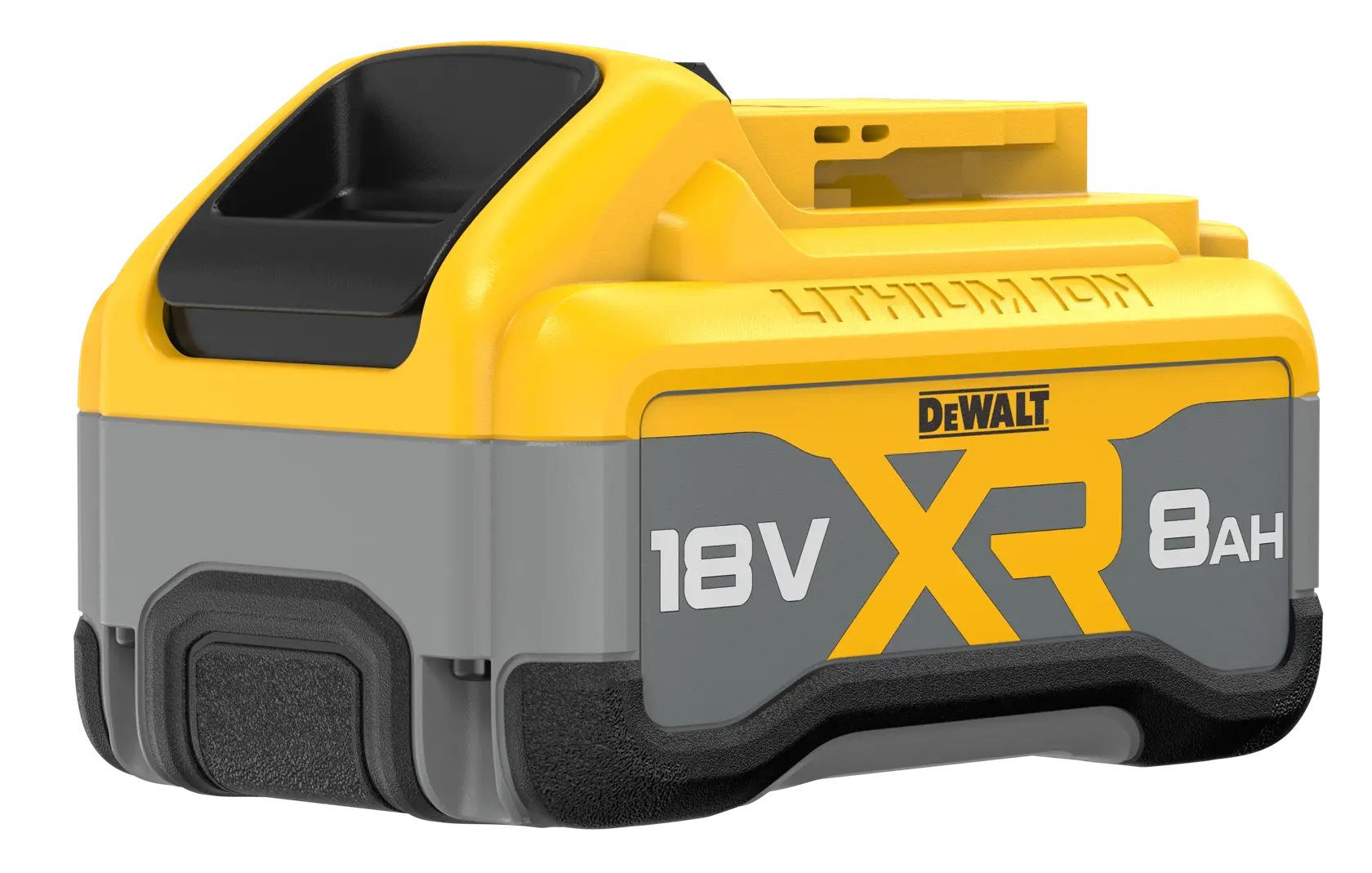 DEWALT XR 18V 8Ah Lithium-Ionen-Akku, gelb-grau, kompakt für Elektrowerkzeuge.