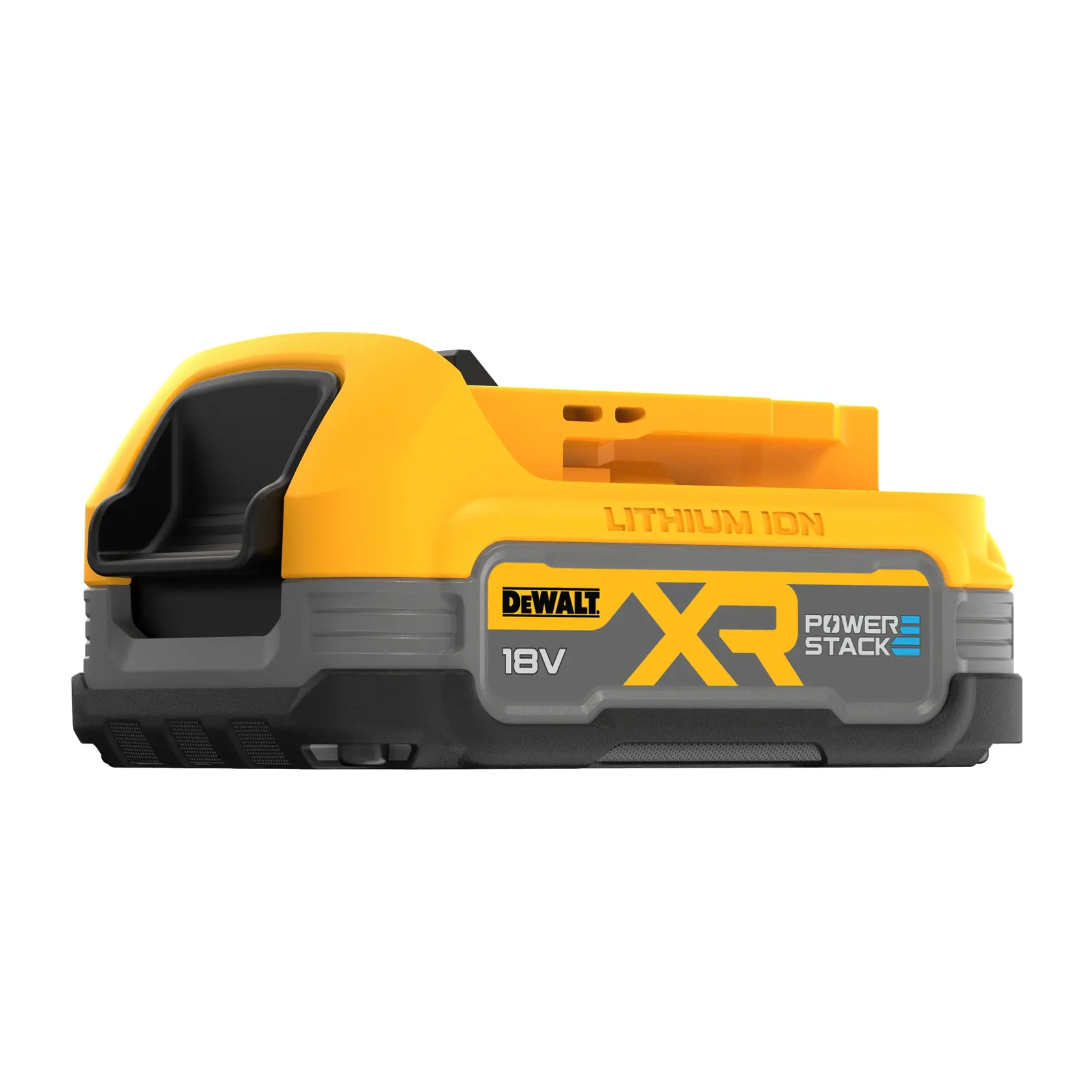 Batterie DEWALT 18V XR lithium-ion Power Stack, compacte et jaune, pour outils électriques.
