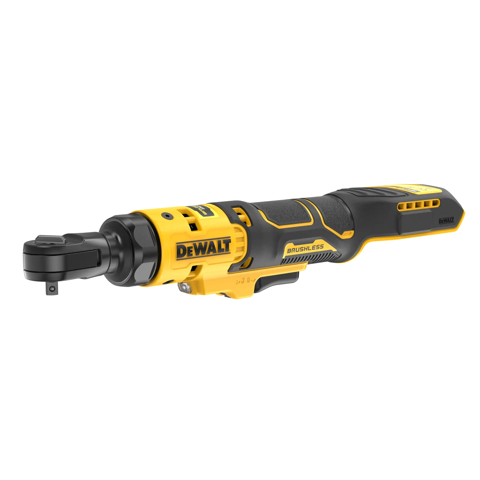 Clé à cliquet DEWALT photographie, modèles DCF514N-XJ, DCF514N. Noire et jaune, poignée ergonomique.