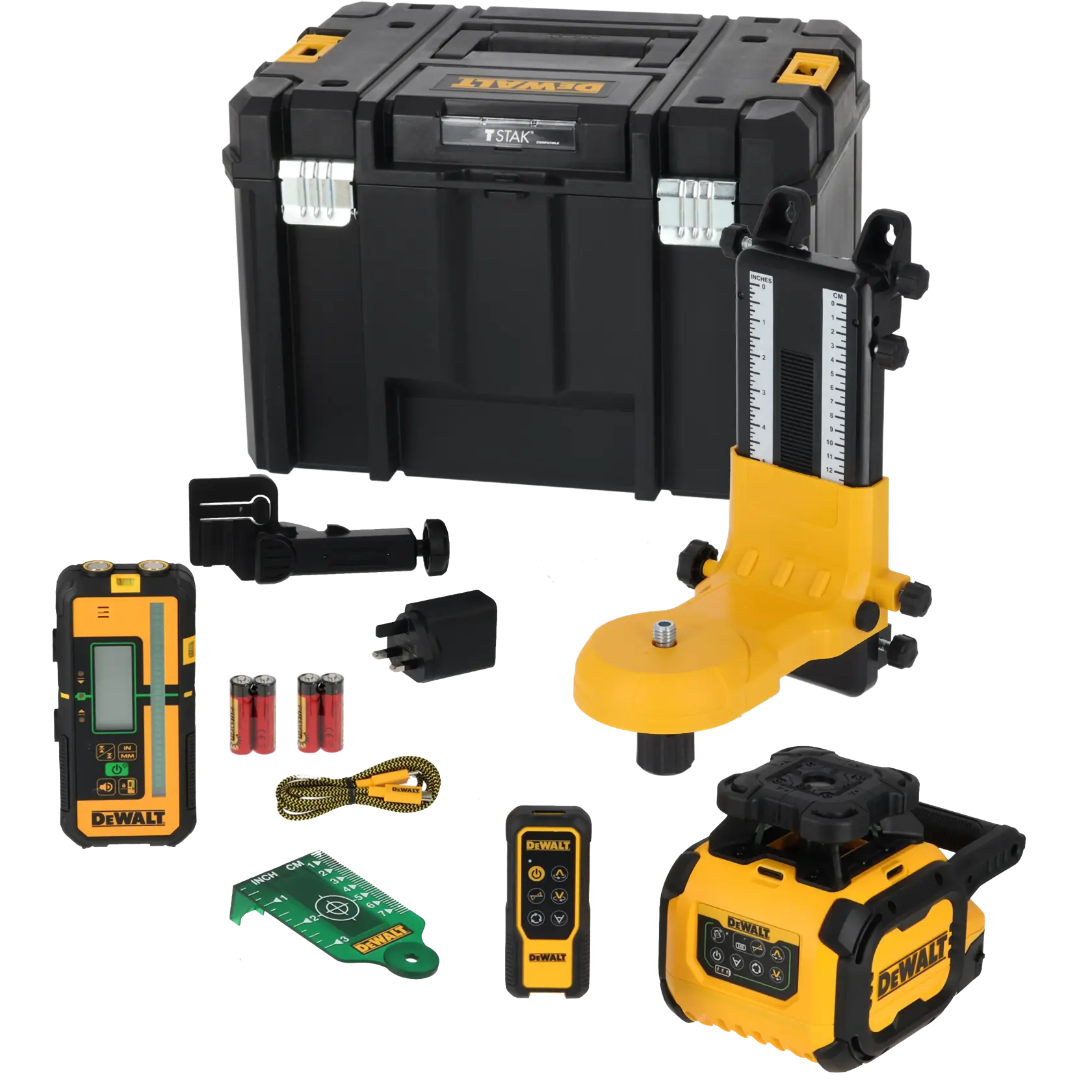 Kit photo DEWALT DCLE15221G-QW, DCLE15221G niveau laser, coffret et accessoires.