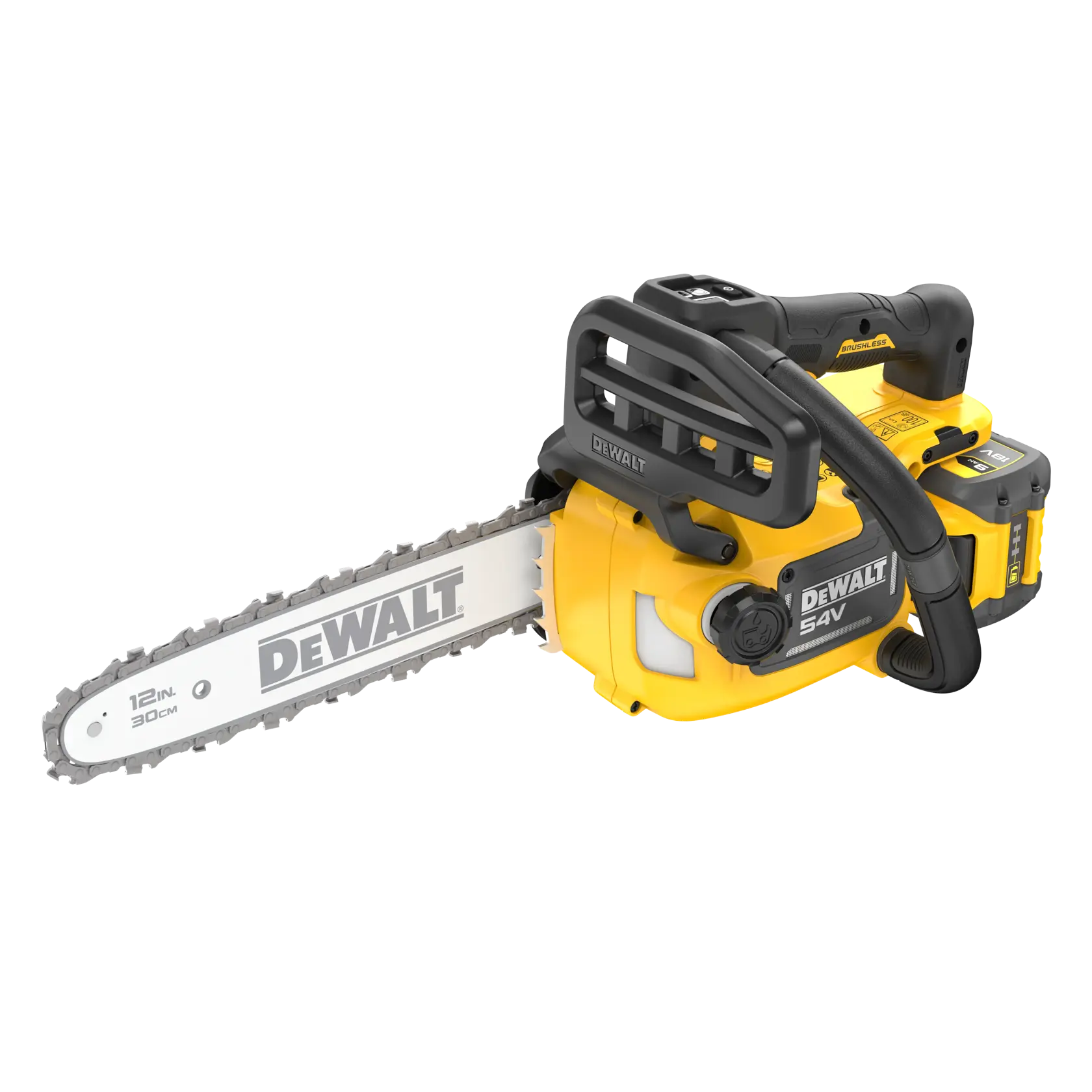 Tronçonneuse DEWALT 54V, 30cm. SKU : DCMCST632X1-XE, DCMCST632X1, DCMCST632X1-QW. Catégorie photo.