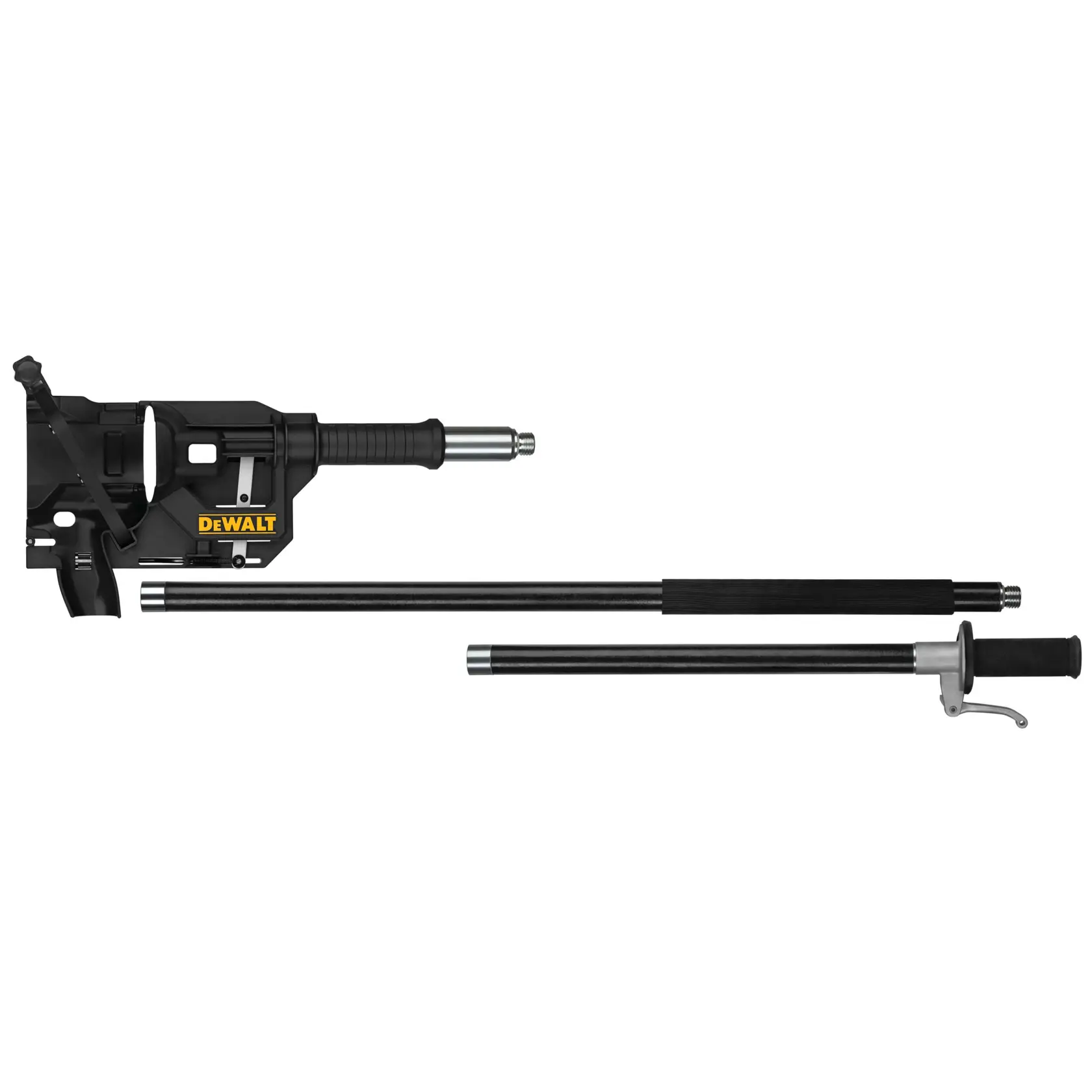Ensemble de tiges d'extension DEWALT DCN8905 pour outils électriques, montrant trois composants comprenant une poignée et deux longues tiges d'extension, conçues pour une portée accrue lors des travaux de construction ou d'installation.