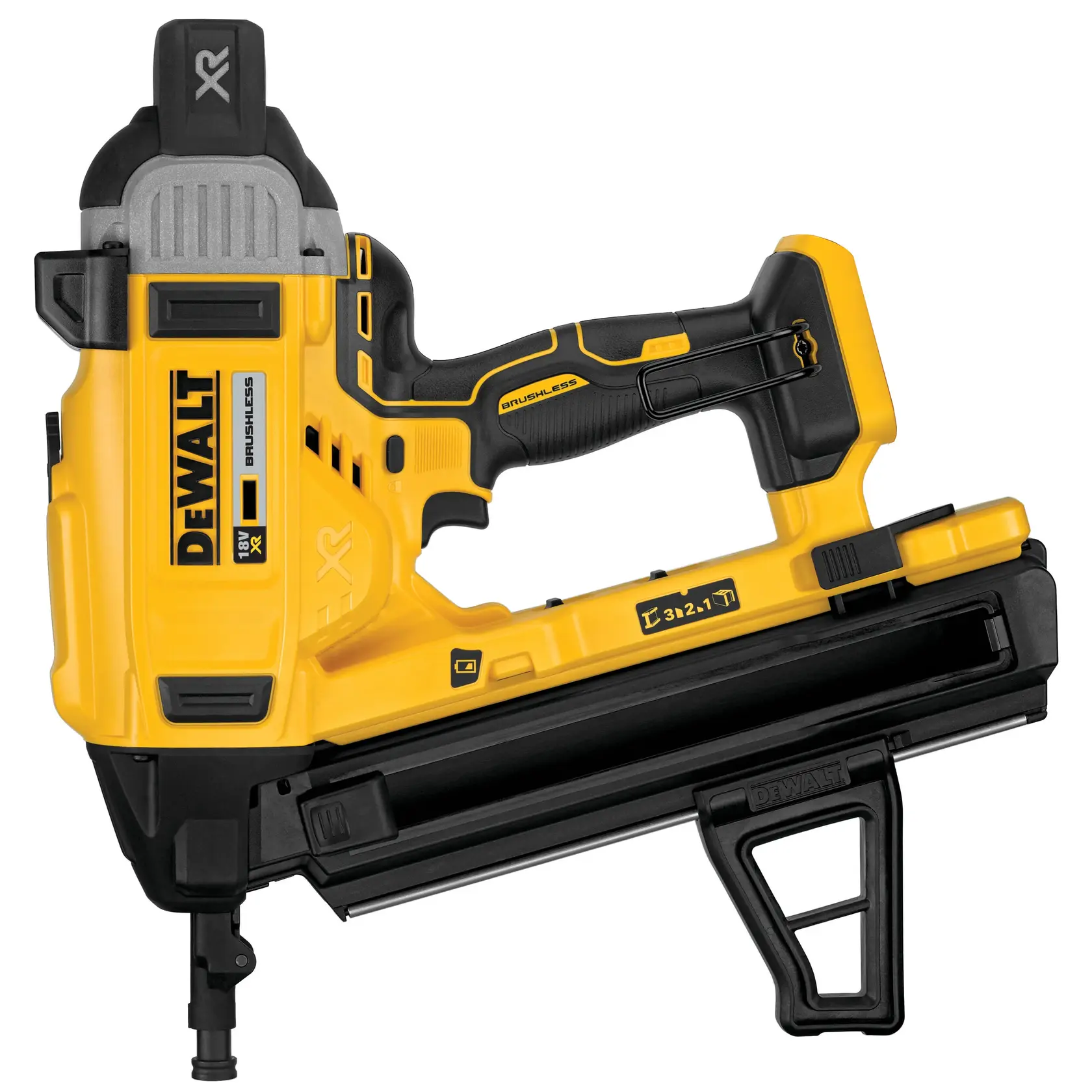 DEWALT DCN890N cloueur sans fil 18V jaune et noir pour béton et maçonnerie.
