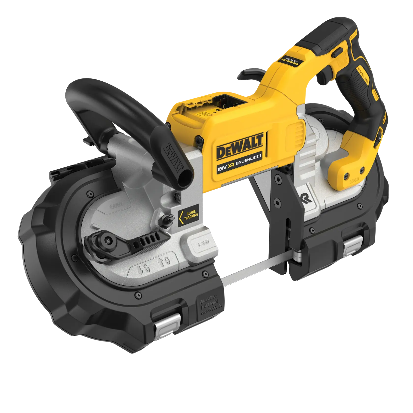 DEWALT scie à ruban photo, DCS374N, DCS374N-XJ, 18V XR brushless, design jaune et noir.
