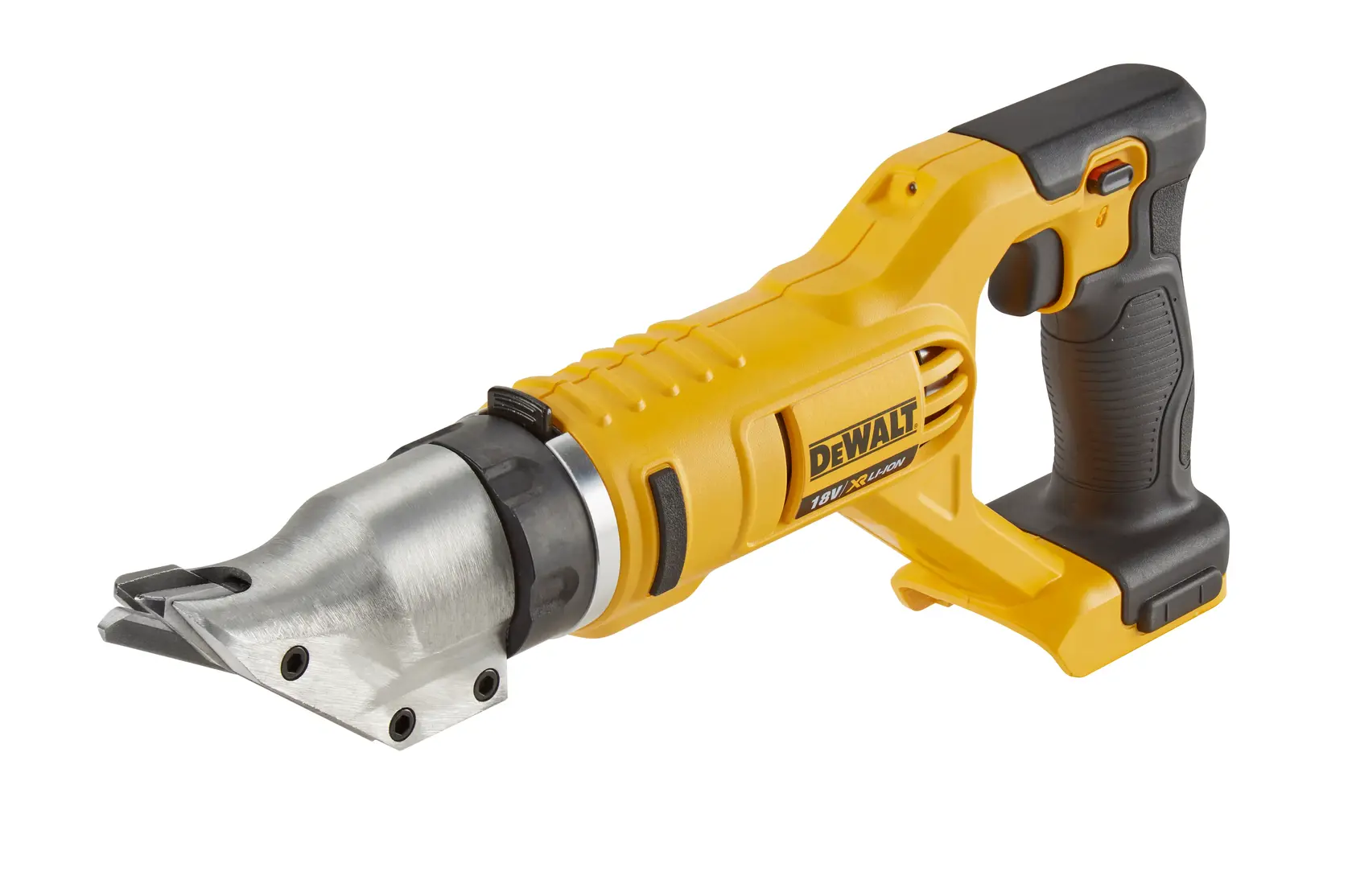 Photo cisaille métal sans fil DEWALT jaune/noir, SKUs DCS491NT-XJ, DCS491NT, fond blanc.