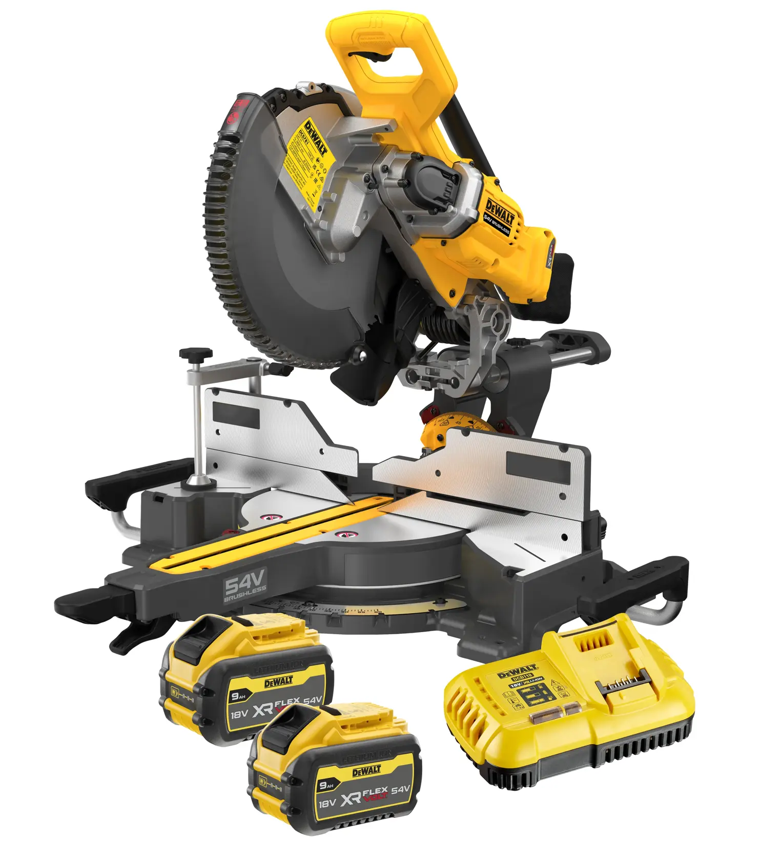 Graphique montrant la marque DEWALT XTREME Sub-Compact Series avec le slogan 'Compact et performance garantie' sur un fond jaune.