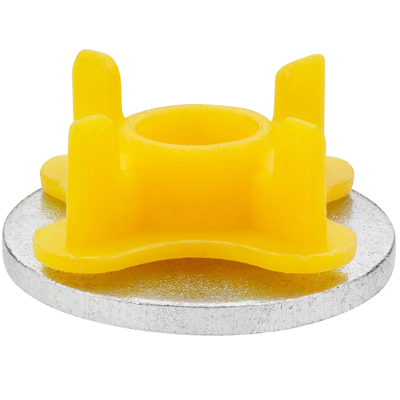 Accessoire photo DEWALT jaune et argenté avec base circulaire et quatre sections verticales.