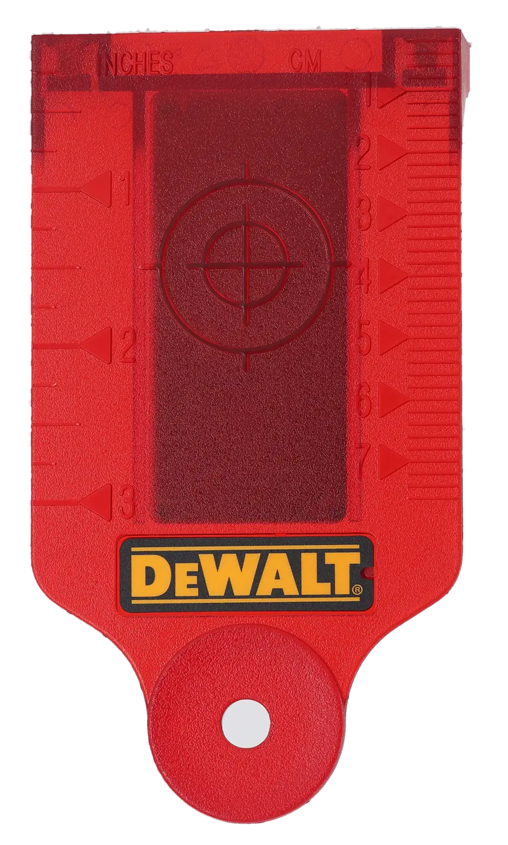 Carte cible rouge DEWALT, photographie, modèles DE0730 et DE0730-XJ inclus.
