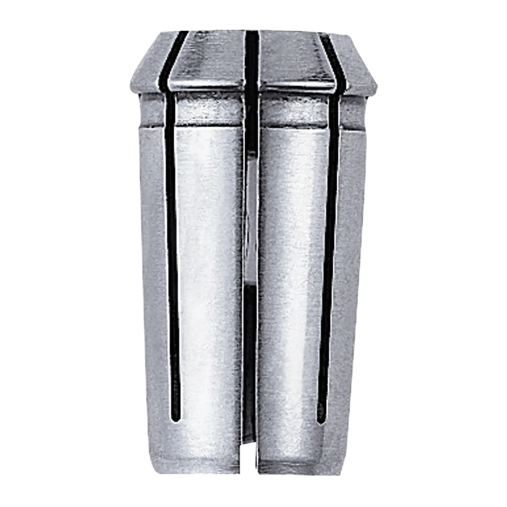 Pince métallique argentée pour outils DEWALT, cylindrique avec fentes latérales, maintient les embouts.