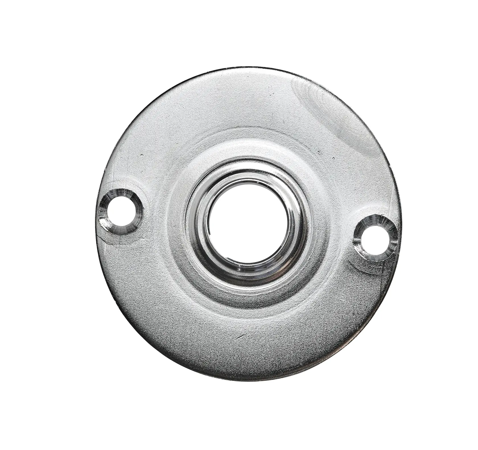 Plaque de base transparente ronde DEWALT avec trou central et deux trous de fixation, pour outils de bois.