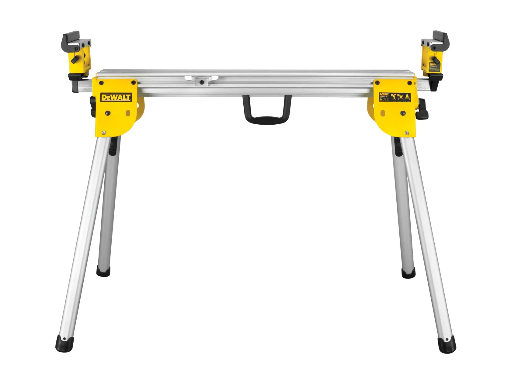 Support pliable DEWALT DE7033 avec pieds en métal et fixations jaunes, pour une utilisation portable.