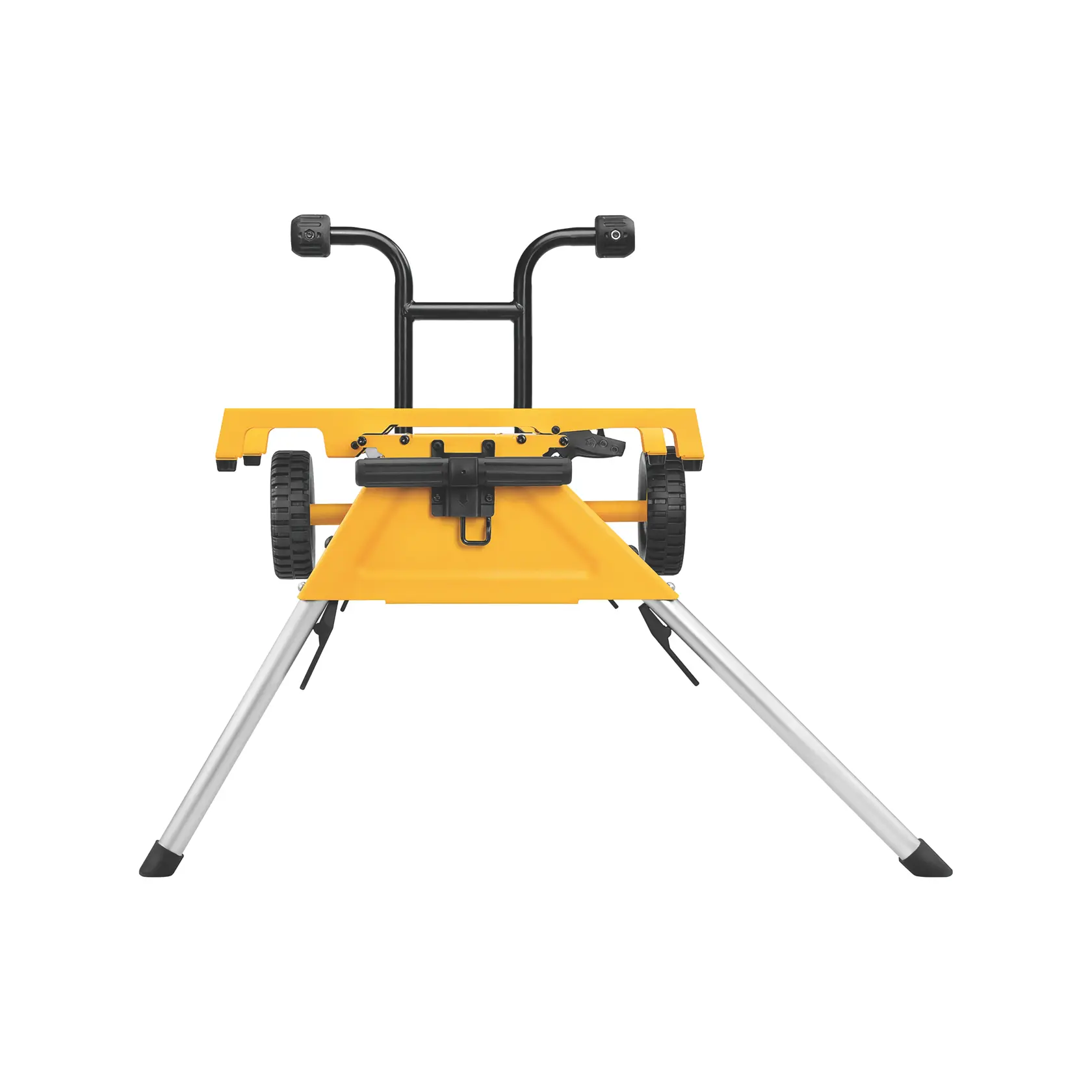 Support photo DEWALT DE7400-XJ, DE7400 avec roues et pieds pliants, jaune et noir, vue frontale.