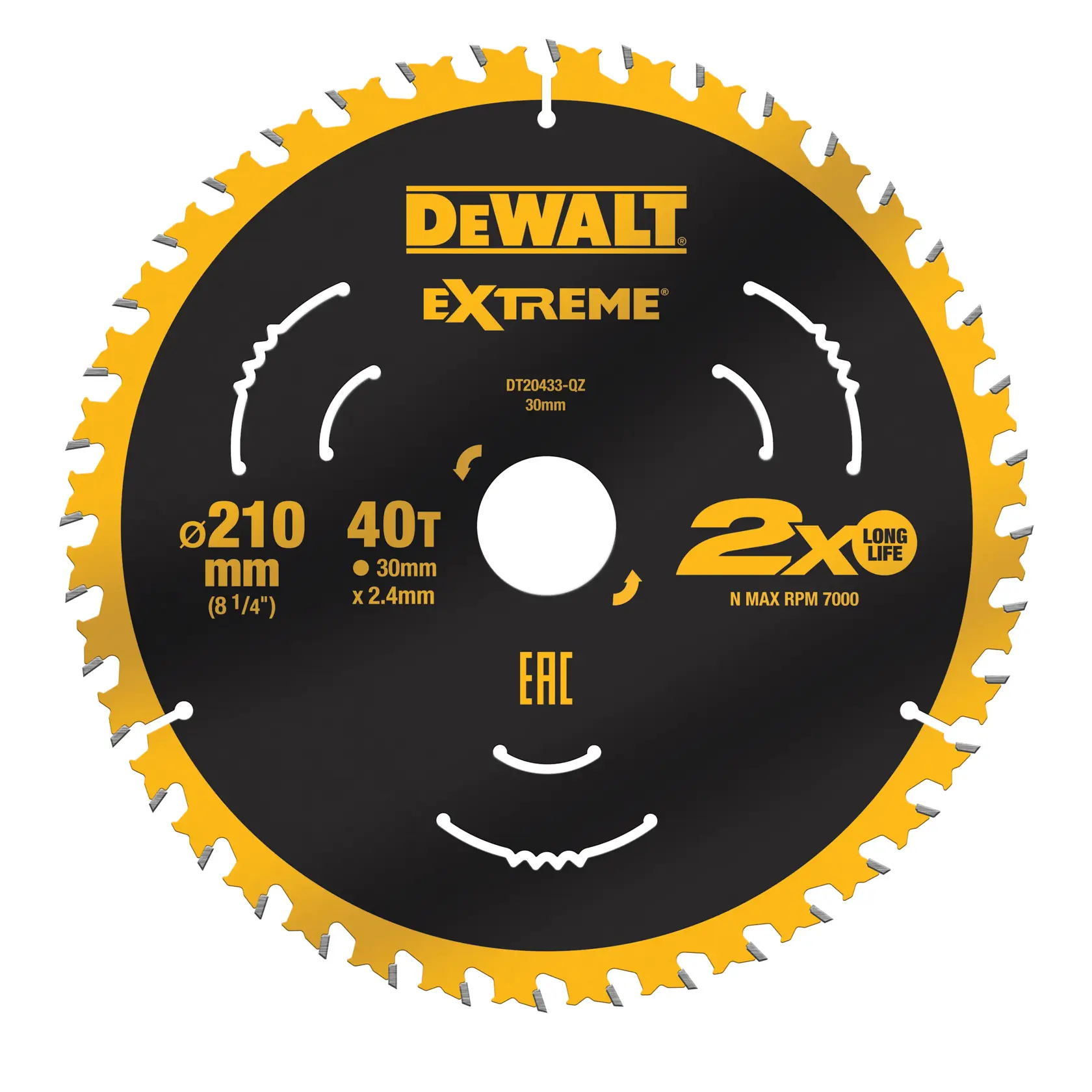 Graphique montrant la marque DEWALT XTREME Sub-Compact Series avec le slogan 'Compact et performance garantie' sur un fond jaune.