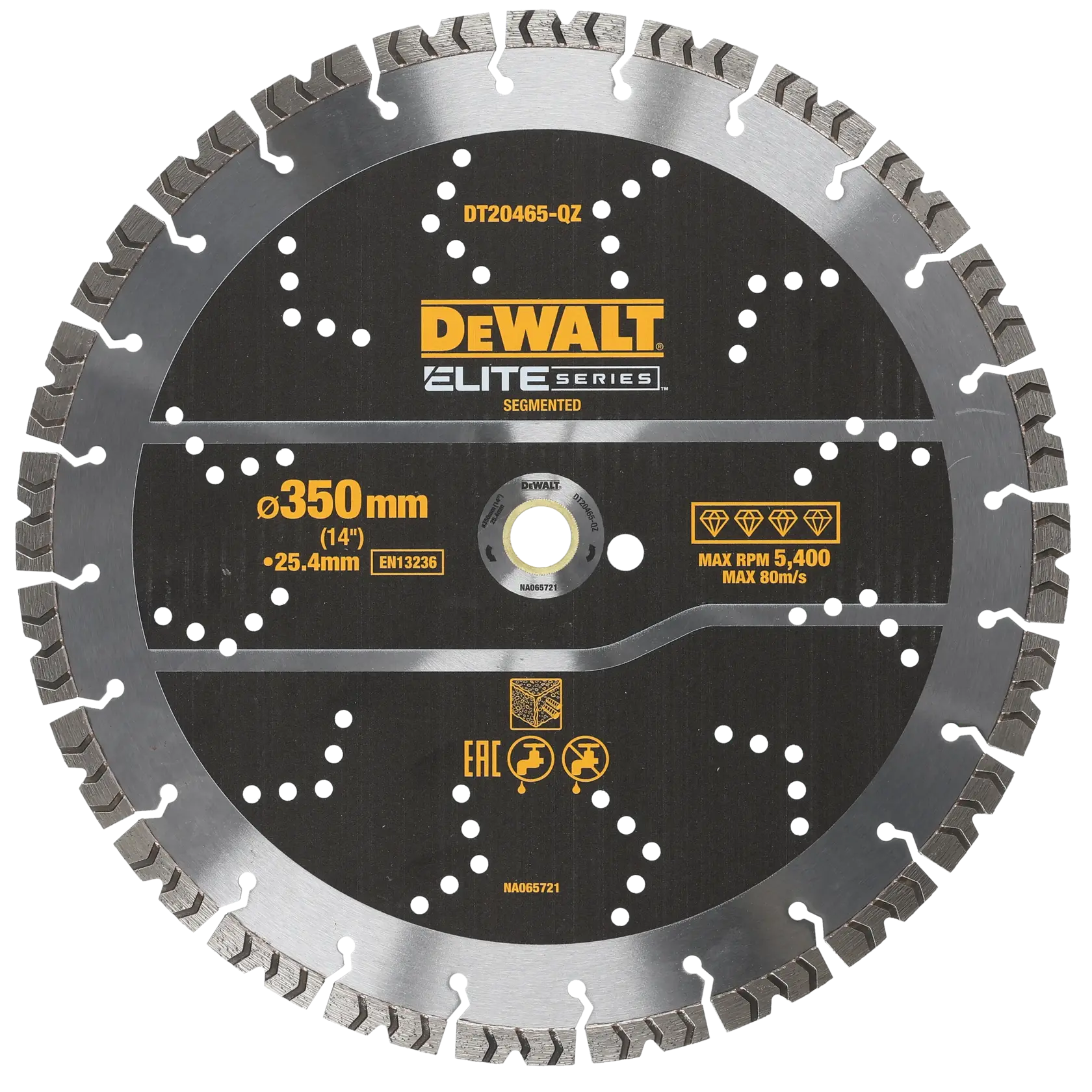 Lame de scie diamant DEWALT segmentée, 350mm, Elite Series, pour matériaux de construction.