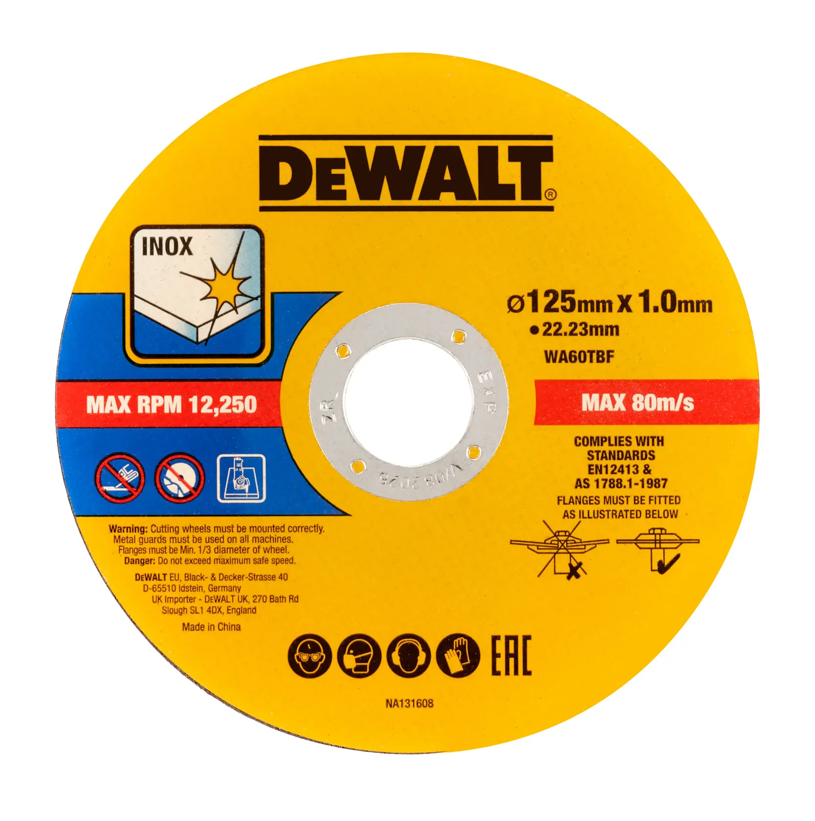 Disque DEWALT pour inox, 125mm, DT20598, DT20598-QZ SKU, catégorie photographie.