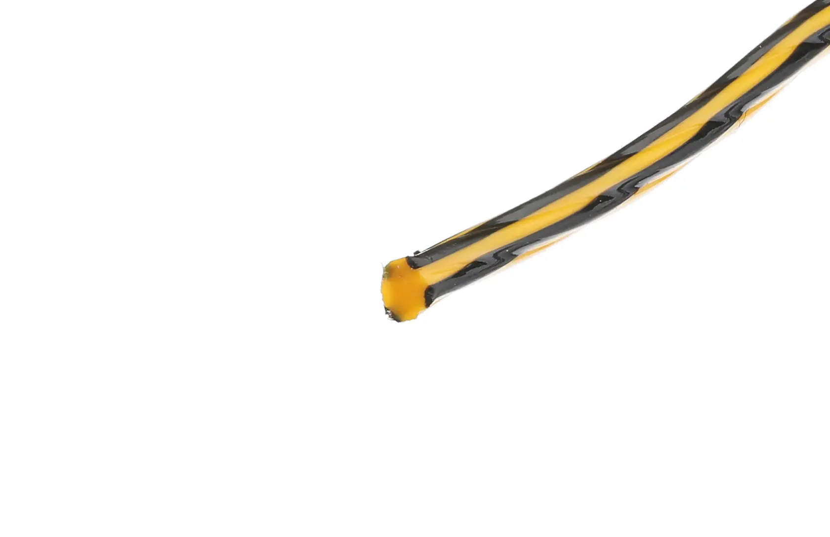 Gros plan sur une ligne de coupe noire et jaune DEWALT DT20651 sur fond blanc.