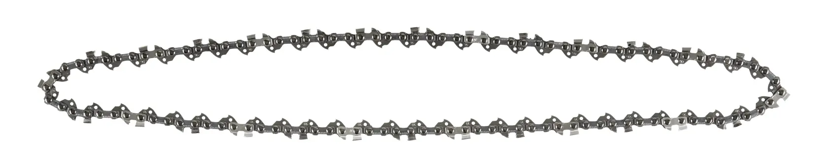 Une chaîne de tronçonneuse de rechange DEWALT présentée sur un fond blanc.