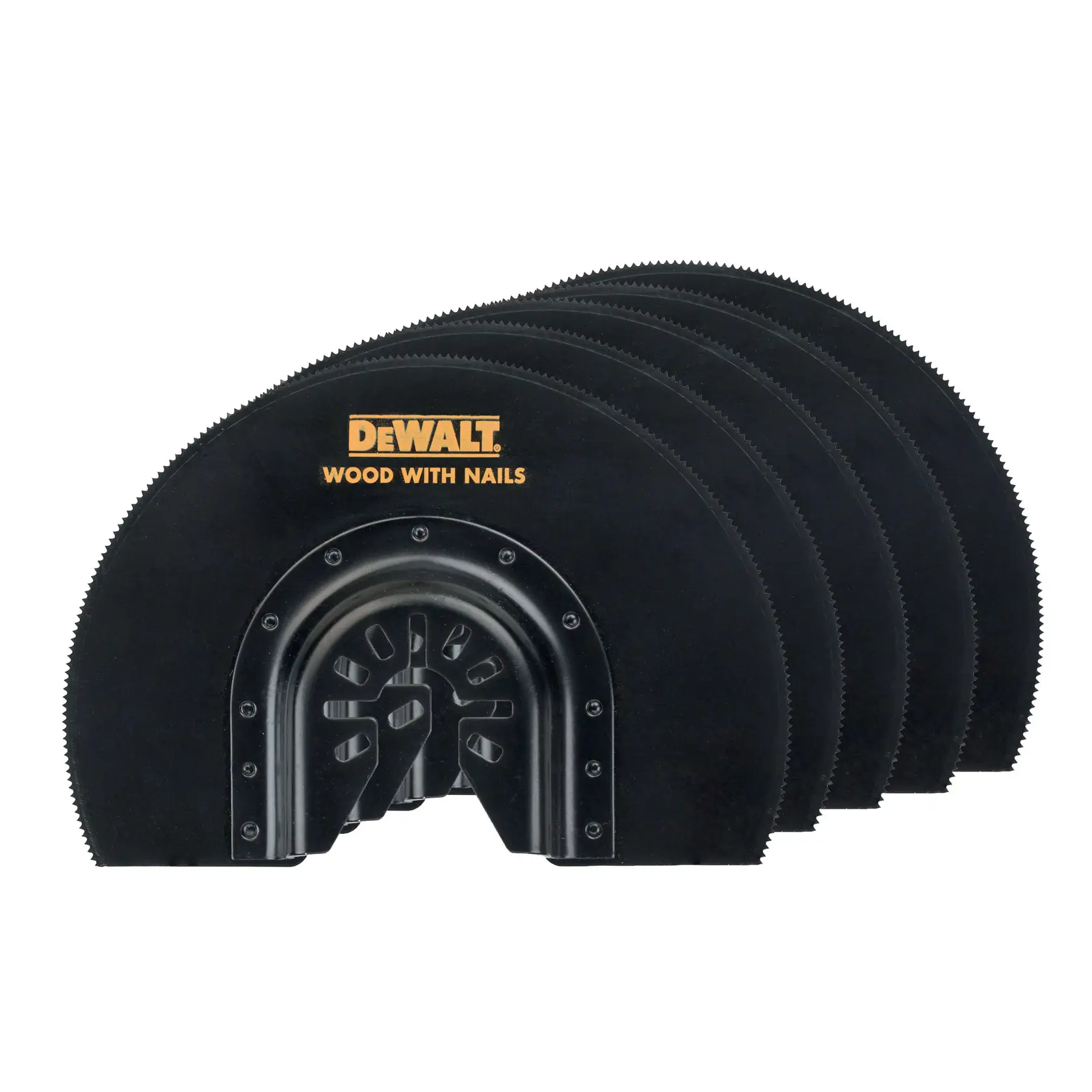 Lames DEWALT DT20729 pour bois et clous, présentées empilées, couleur noire.