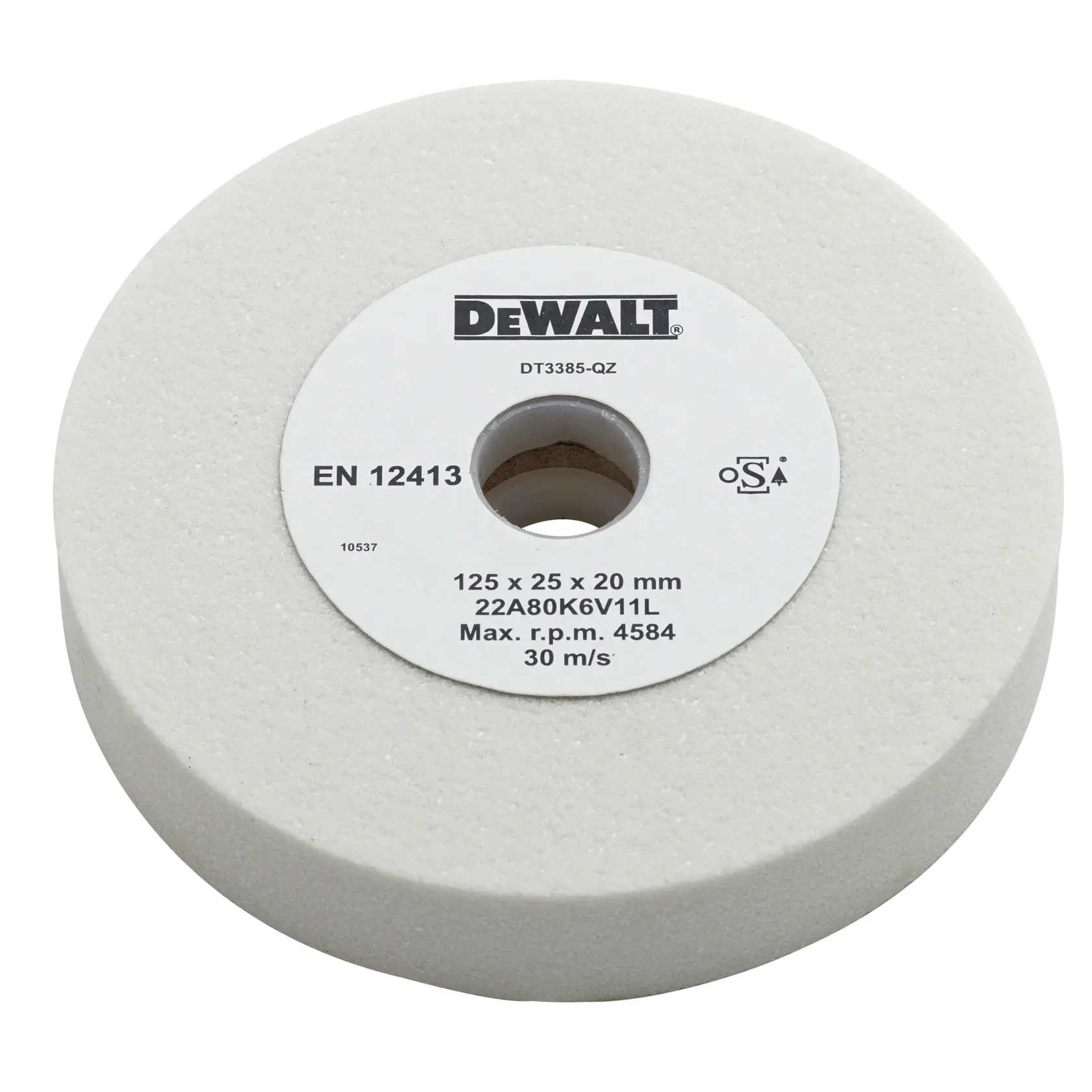 Meule DEWALT blanche, ronde, modèles DT3380-F et DT3380-QZ, présentée avec trou central.