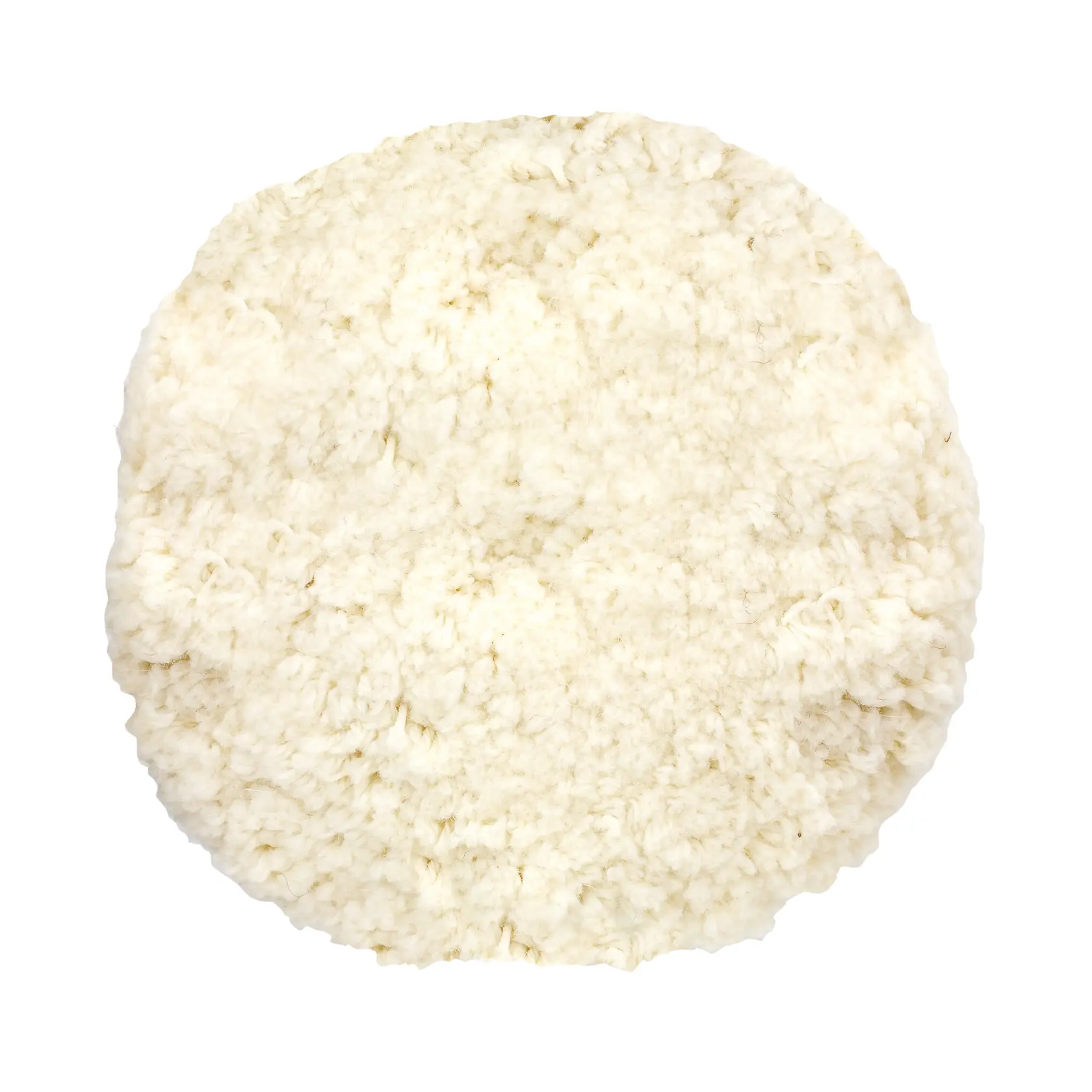 Tampon rond en laine blanche pour polir, utilisé en photographie ou finition. Produit épais et duveteux.