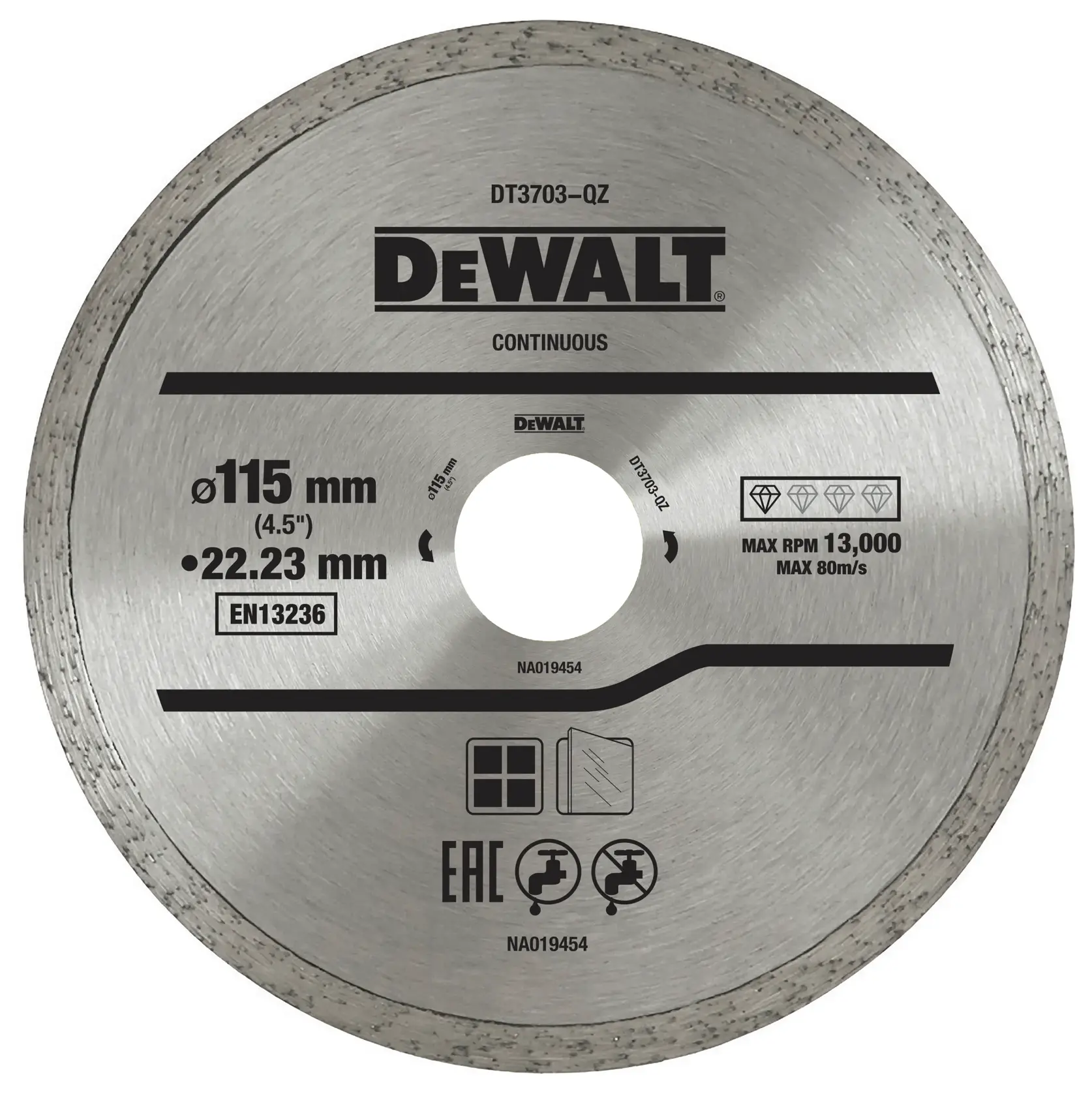 Lame diamant DEWALT DT3703, diamètre 115 mm, pour couper pierre, verre et carrelage.