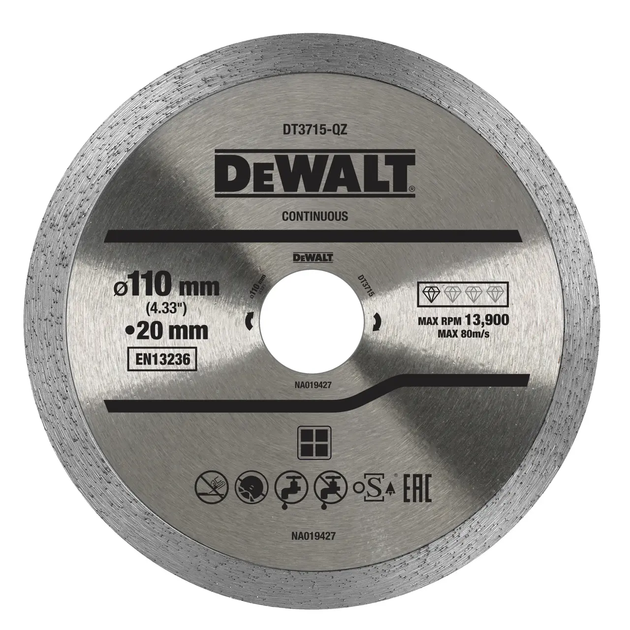 Disque pour scie à carrelage portative DWC410 à sec ou à l'eau 110 x 20 mm