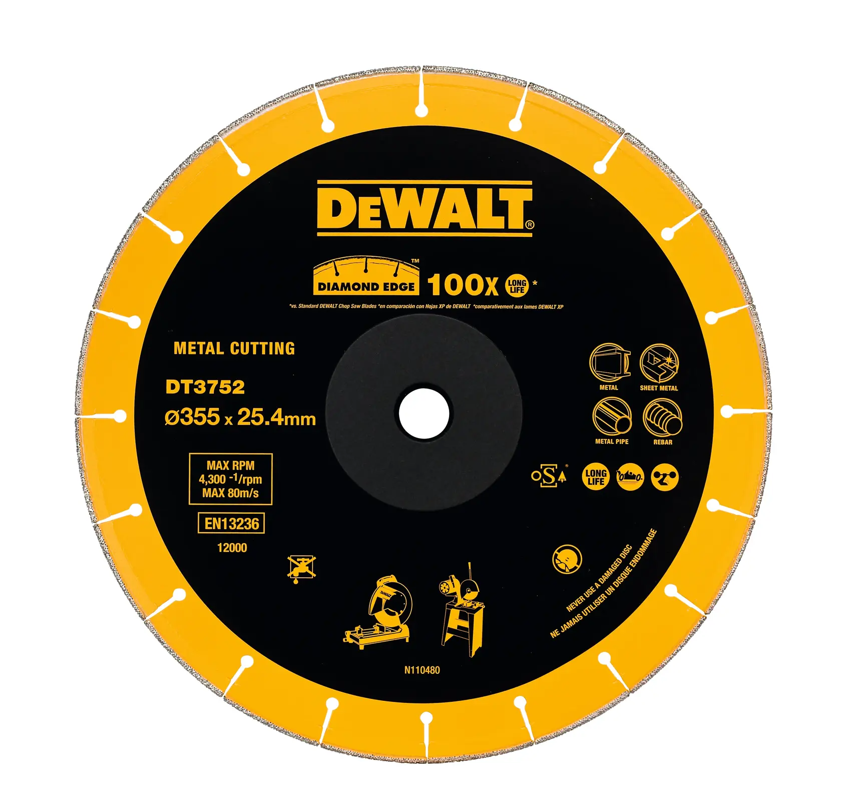 Graphique montrant la marque DEWALT XTREME Sub-Compact Series avec le slogan 'Compact et performance garantie' sur un fond jaune.