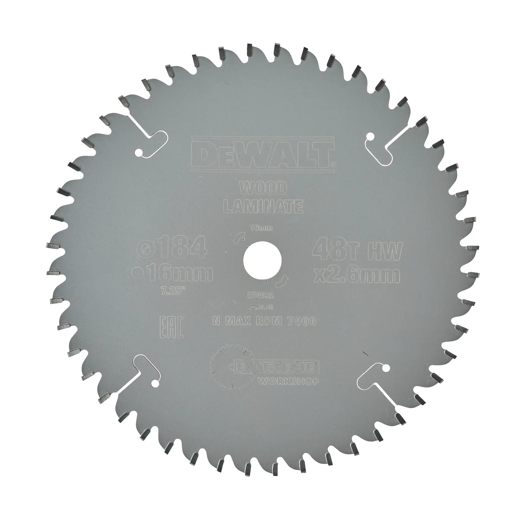 Lame de scie circulaire DEWALT DT4092 pour bois/laminé, 48 dents, diamètre 184mm.
