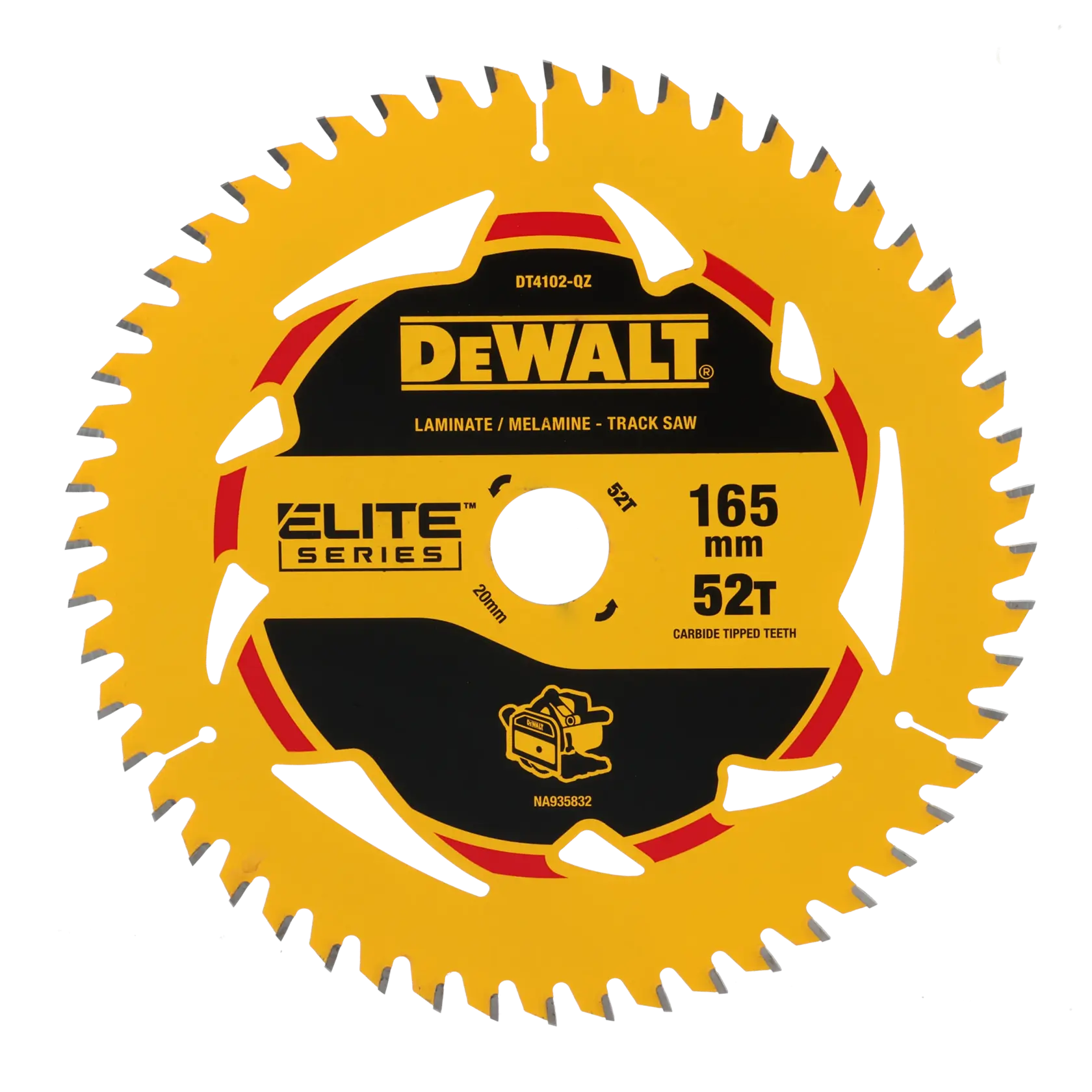Lame de scie DEWALT 165mm 52T pour laminé et mélamine, Elite Series, dents en carbure.