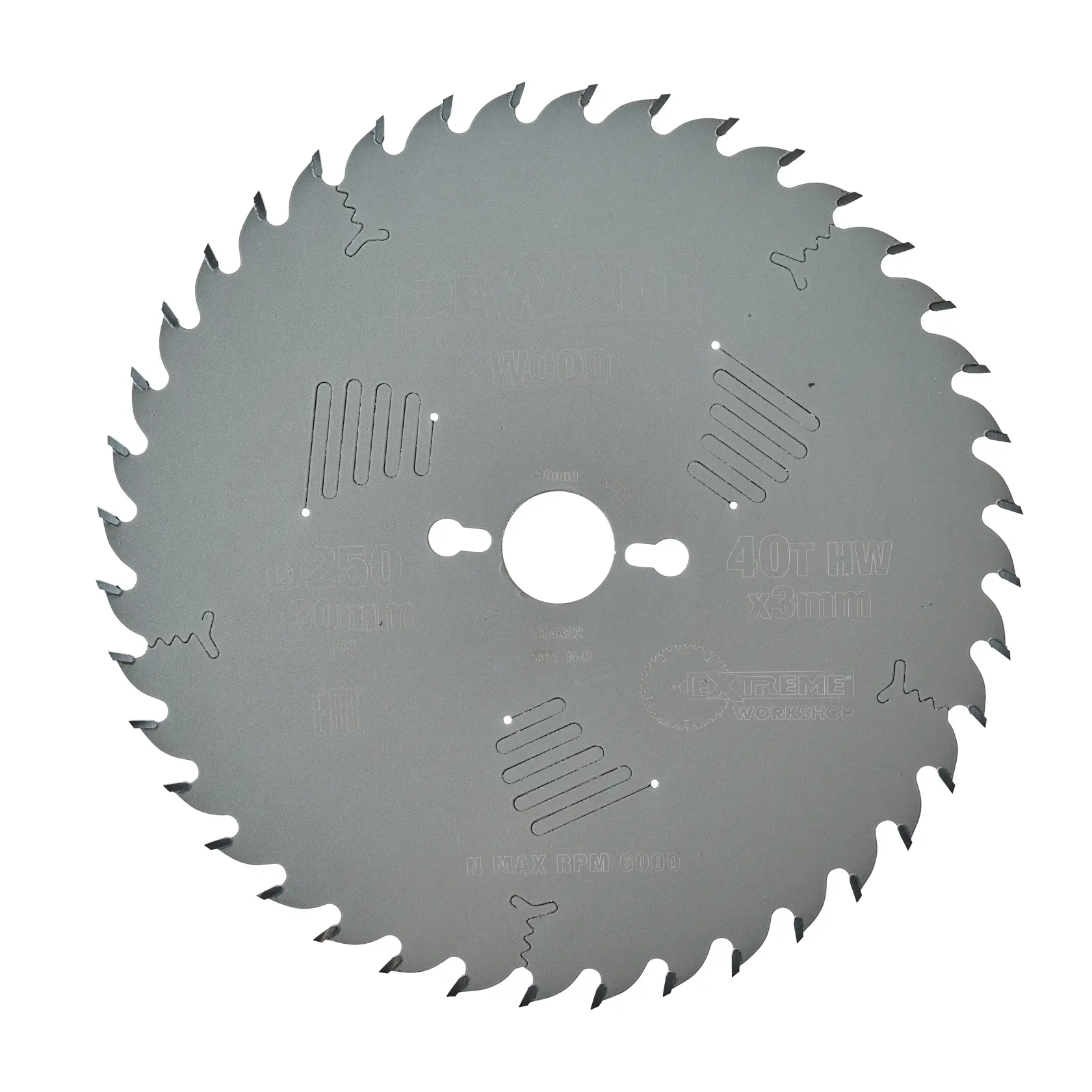 Lame de scie circulaire DEWALT DT4322 pour bois, 40 dents, diamètre 250 mm.