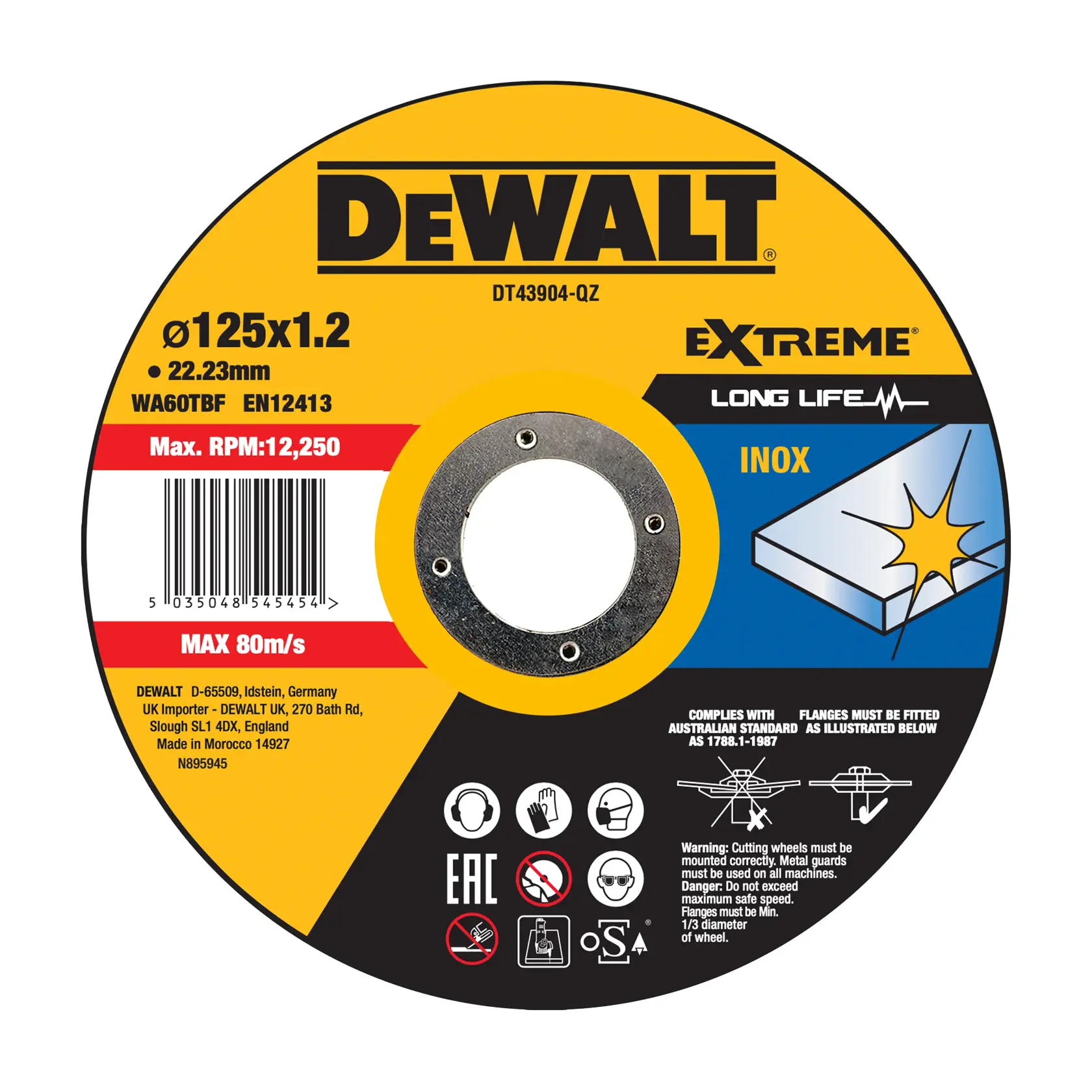 Graphique montrant la marque DEWALT XTREME Sub-Compact Series avec le slogan 'Compact et performance garantie' sur un fond jaune.
