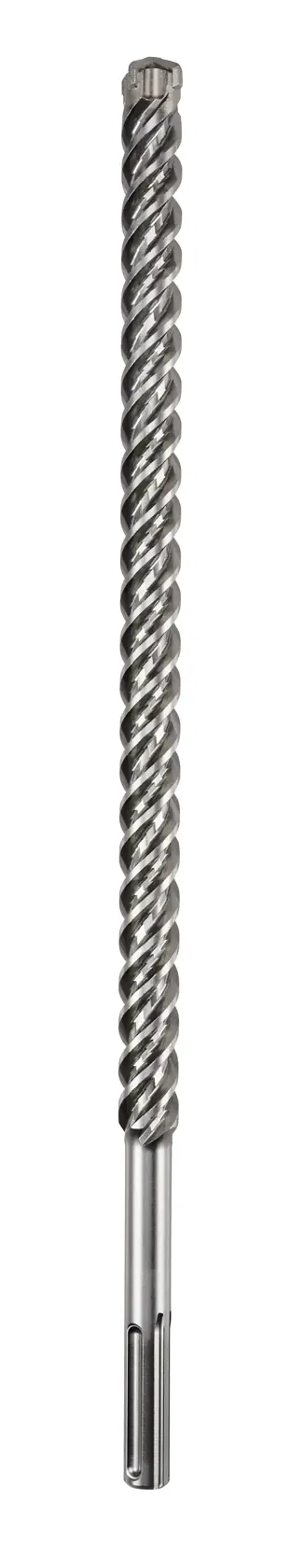 Un foret DEWALT long et argenté avec un motif en spirale, conçu pour le perçage intensif dans la maçonnerie et le béton.
