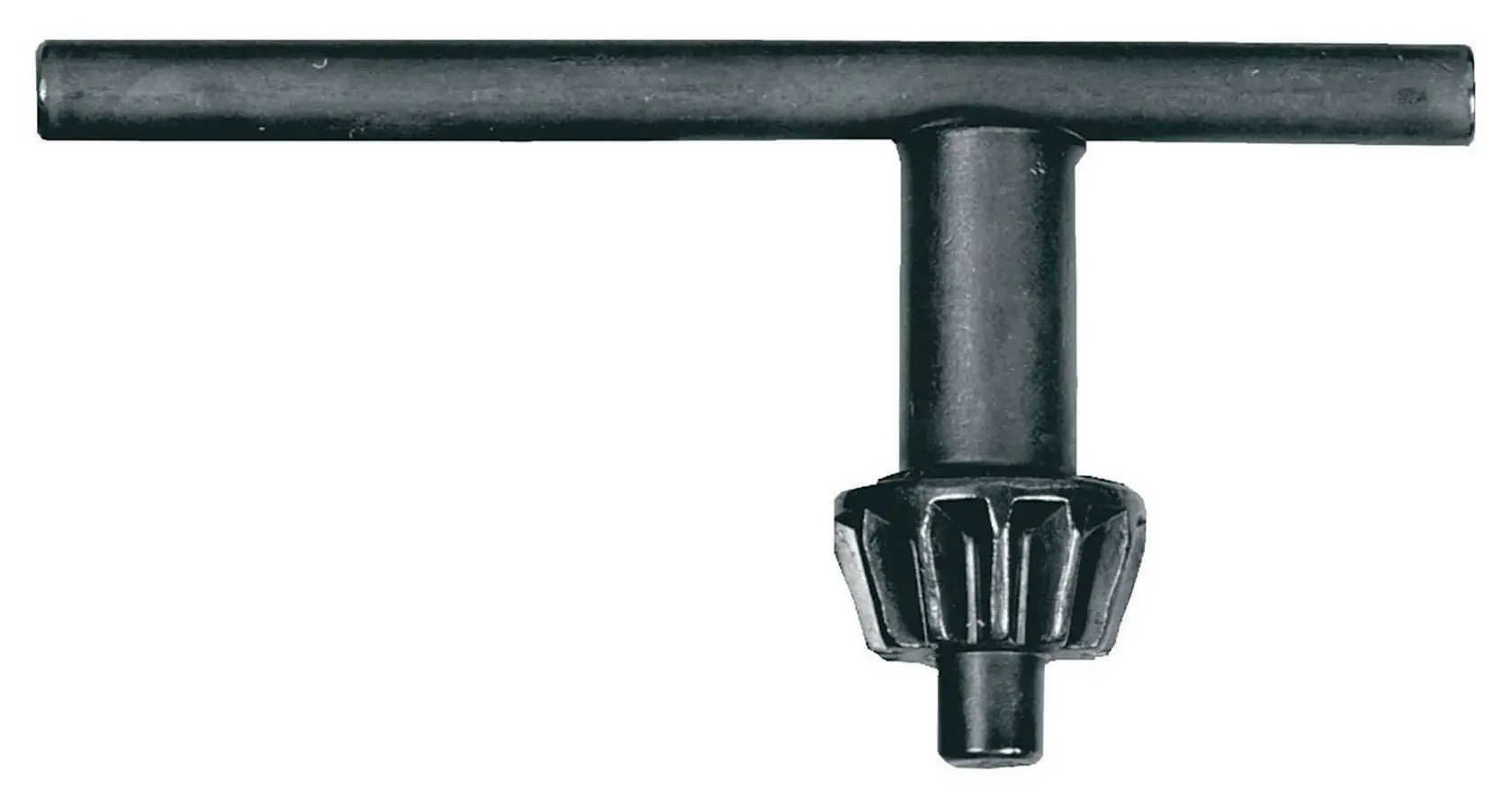Clé de mandrin noire en métal pour serrer ou desserrer le mandrin d'une perceuse.