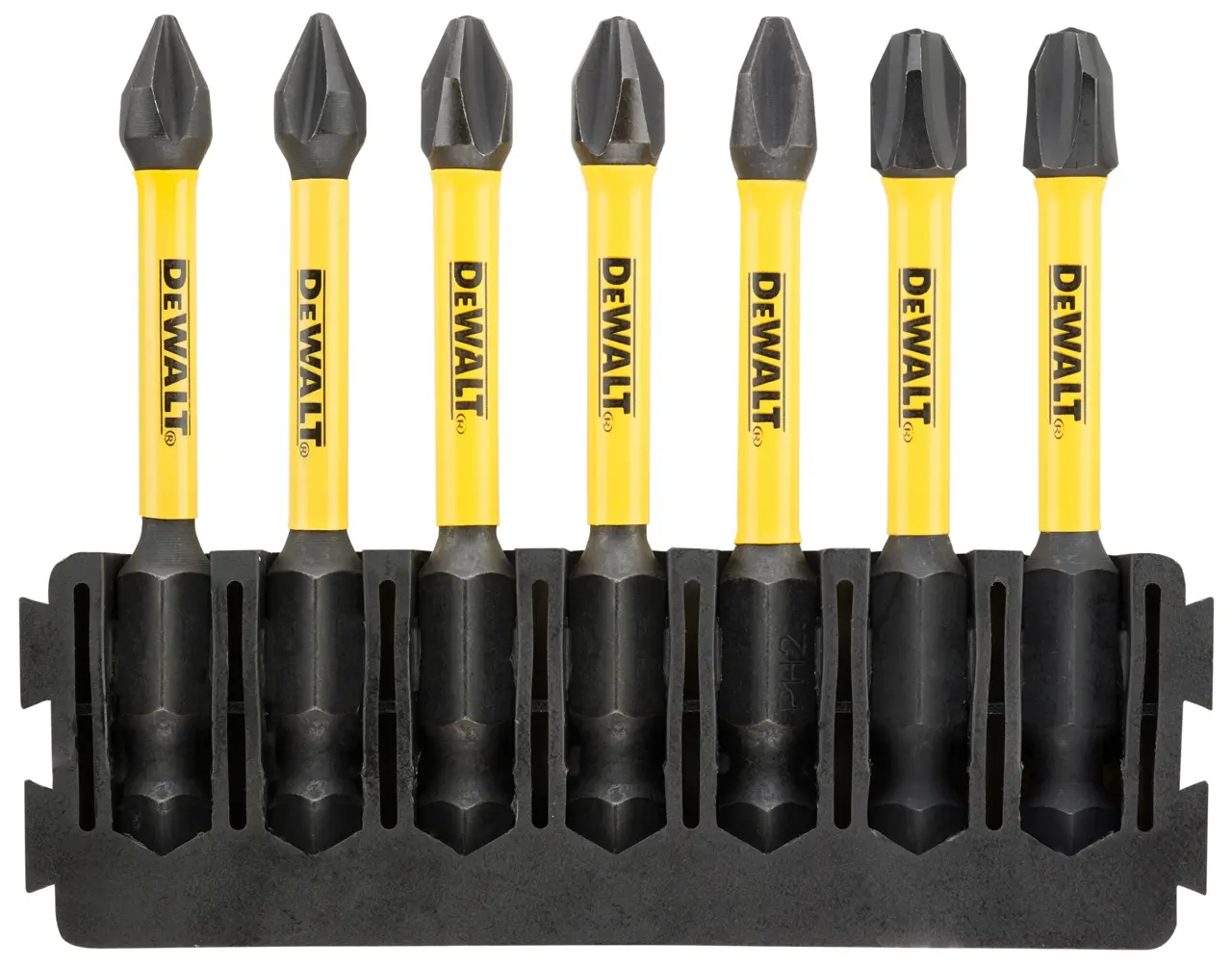 Barrette de 7 embouts de vissage Phillips FlexTorq 57 mm : PH1 (X2), PH2 (X3), PH3 (X2)
