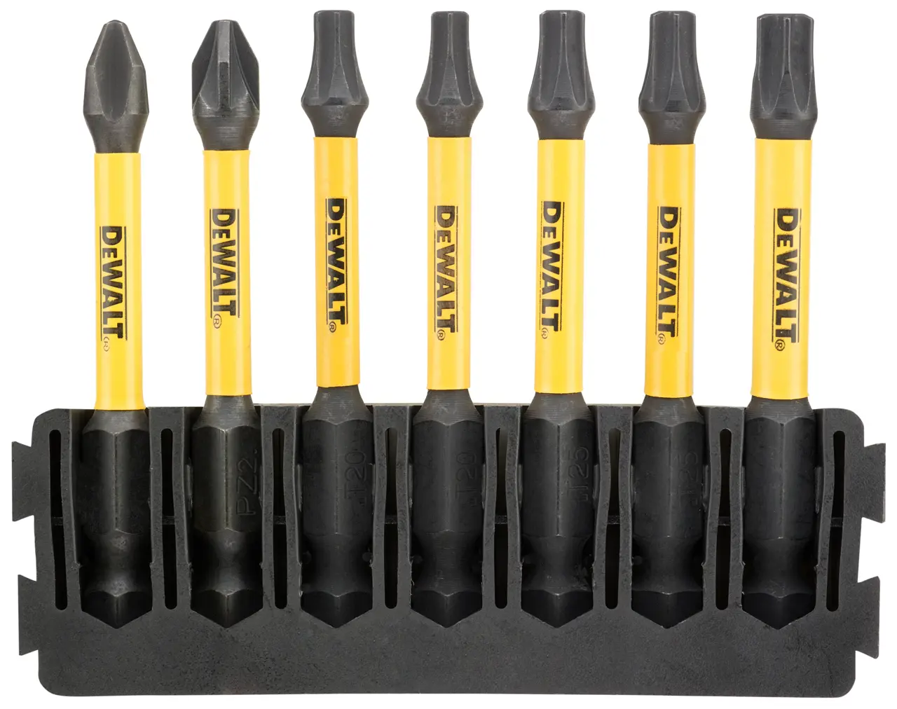 Barrette de 7 embouts de vissage Phillips/Pozidriv/Torx FlexTorq 57 mm : PH2, PZ2, T20 (X2), T25 (X2), T30