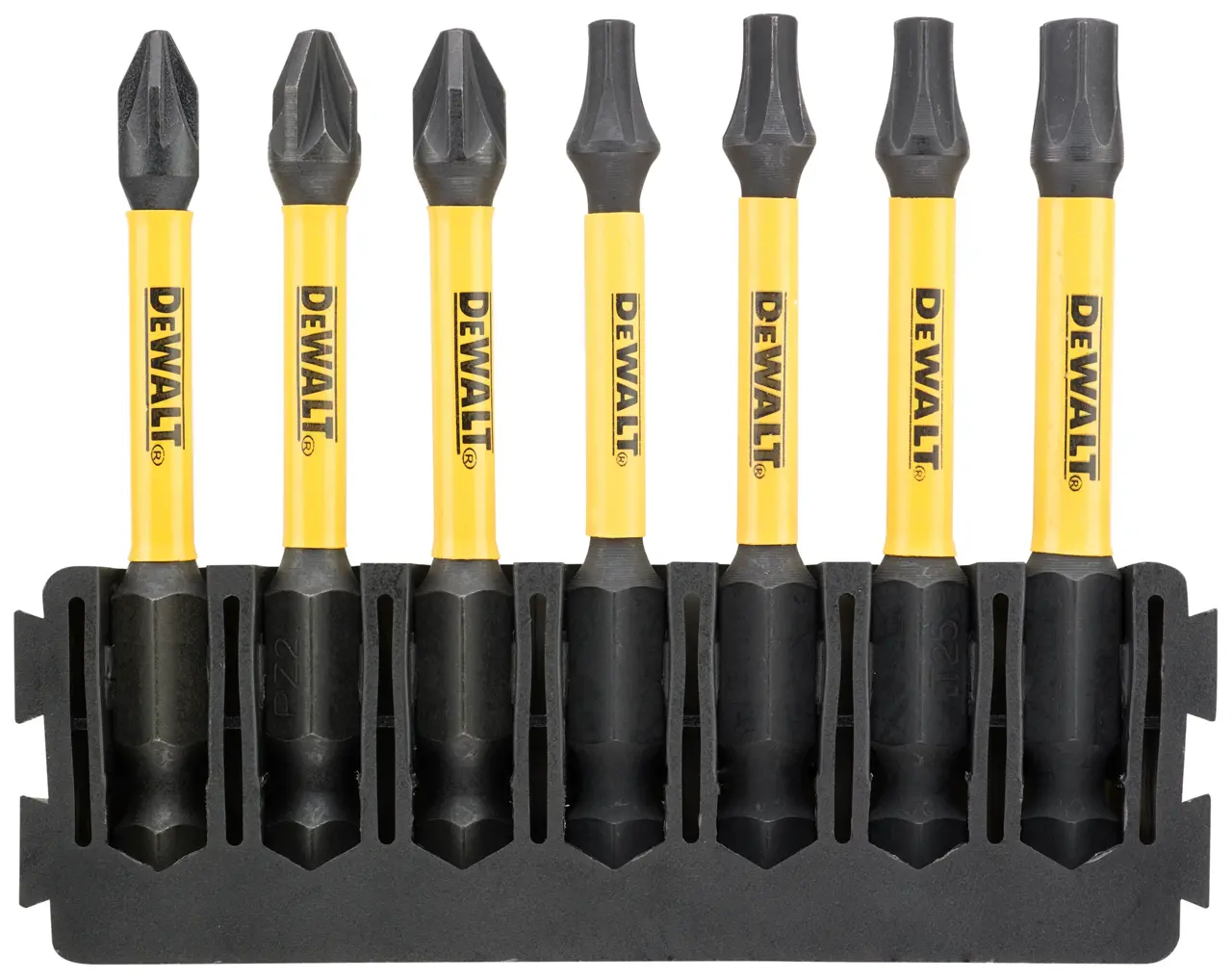 Barrette de 7 embouts de vissage Phillips/Torx flexTorq 57 mm : PZ1, PZ2 (X2), T15, T20, T25, T30