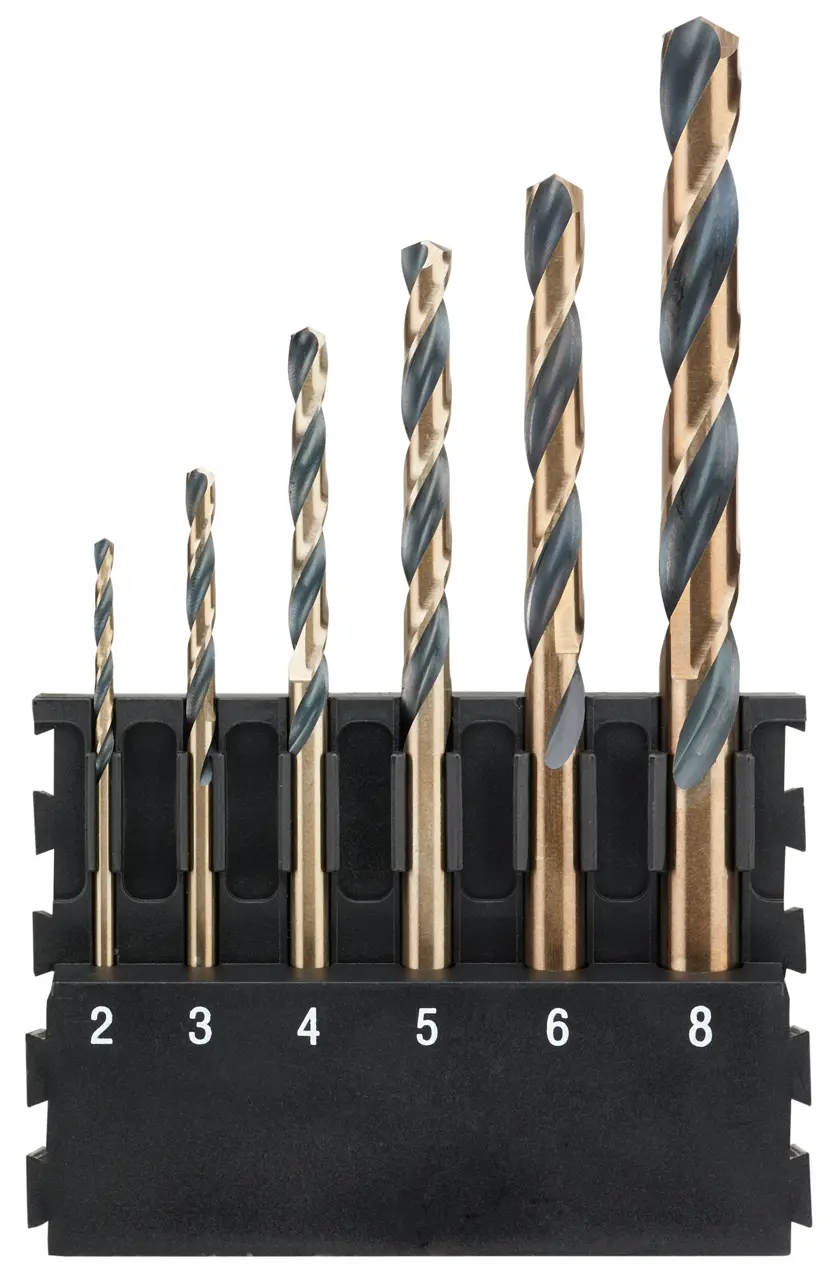 Barrette de 6 forets métal Black&Gold : Ø 2 mm, 3 mm, 4 mm, 5 mm, 6 mm, 8 mm