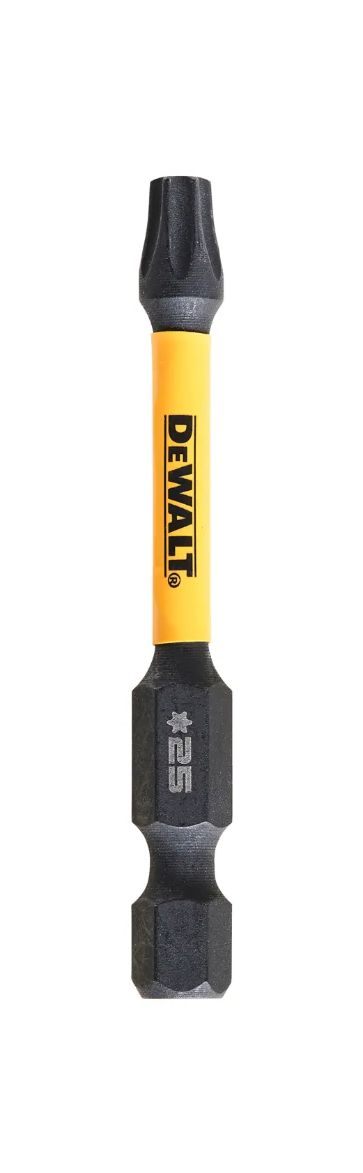 Embout de tournevis DEWALT DT7396T avec axe jaune et marquage #25, sur fond blanc.