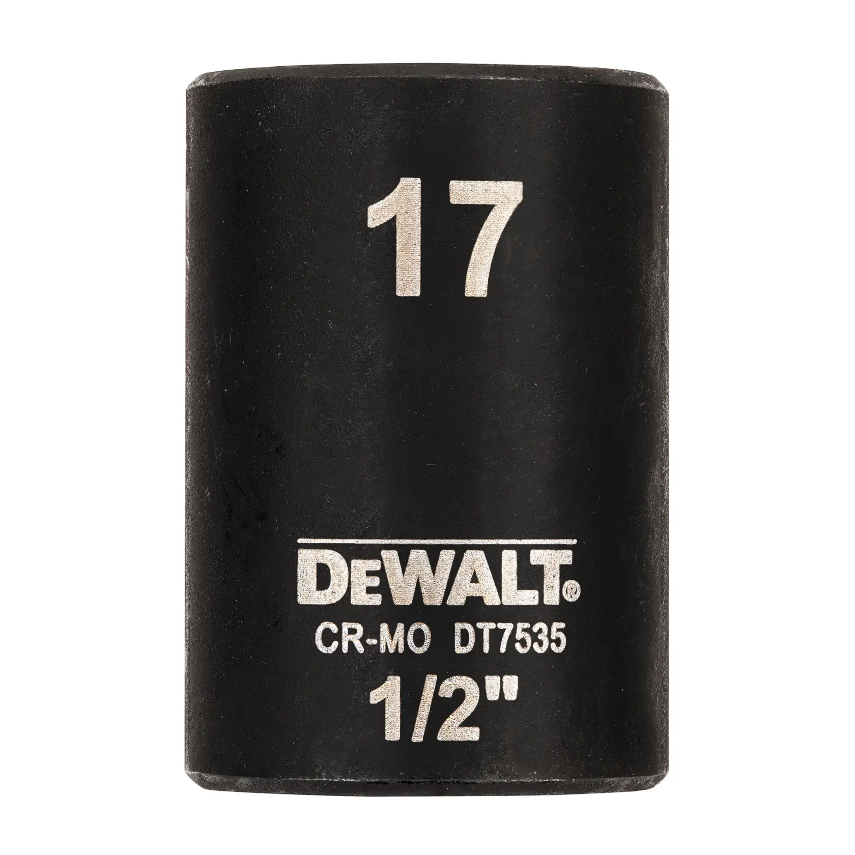 Douille à choc noire DEWALT DT7535 17mm 1/2" avec marquages blancs bien visibles.