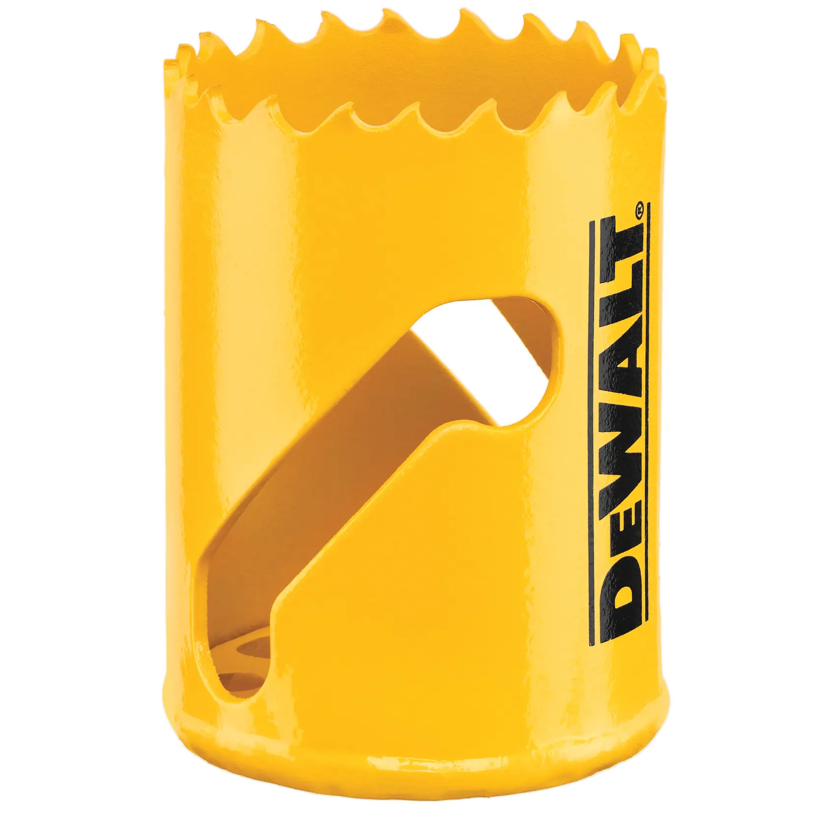 Scie cloche jaune DEWALT pour photographie. SKUs : DT90311, DT90311-QZ. Cylindrique, dents coupantes.
