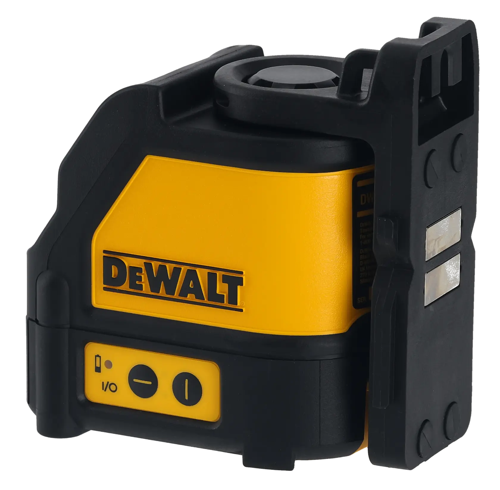 Un outil laser à lignes croisées autonivelant DEWALT DW088K jaune et noir, conçu pour des tâches d'alignement précises dans la construction et la photographie.