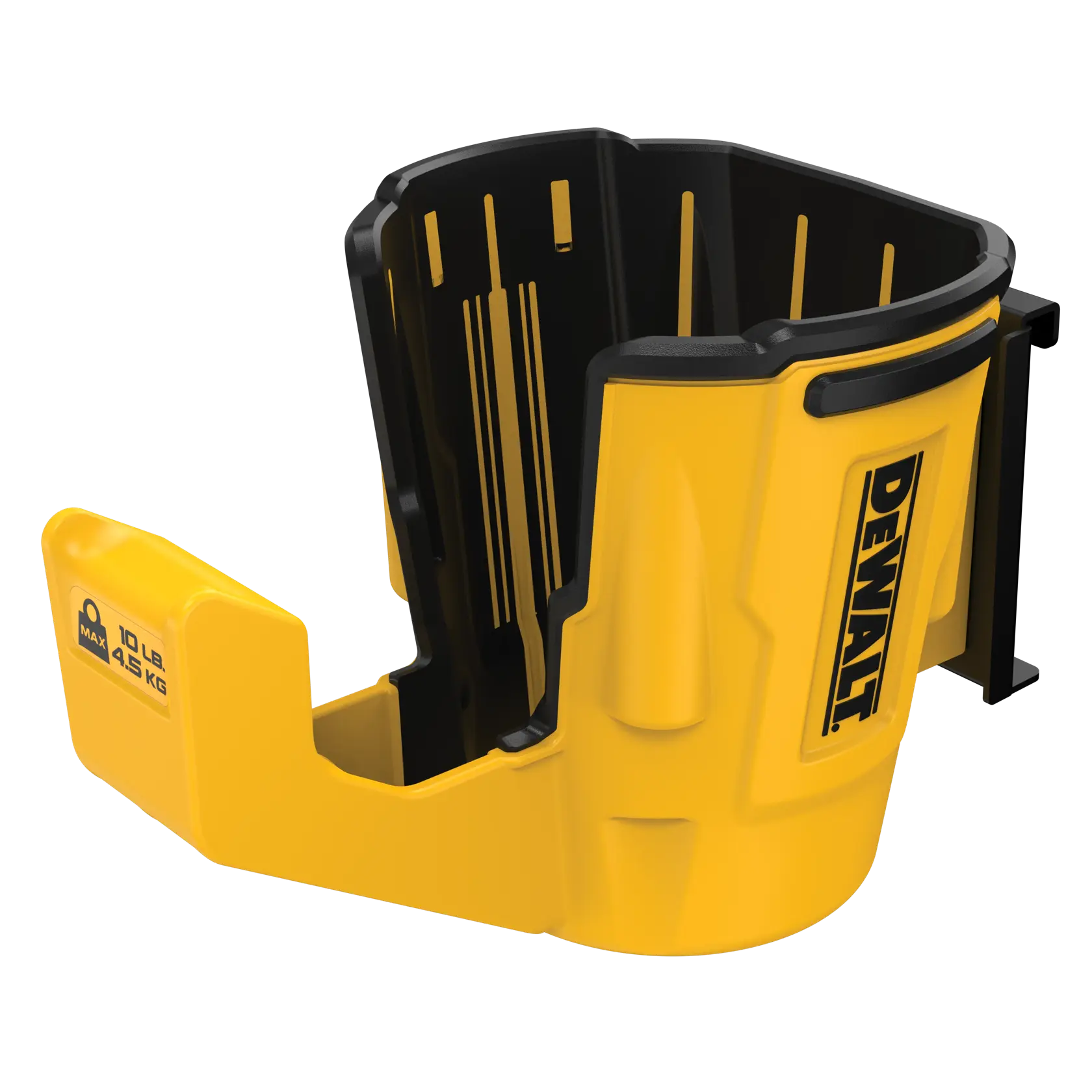 Soporte para herramientas DEWALT amarillo de plástico con negro, carga máxima de 4,5 kg.